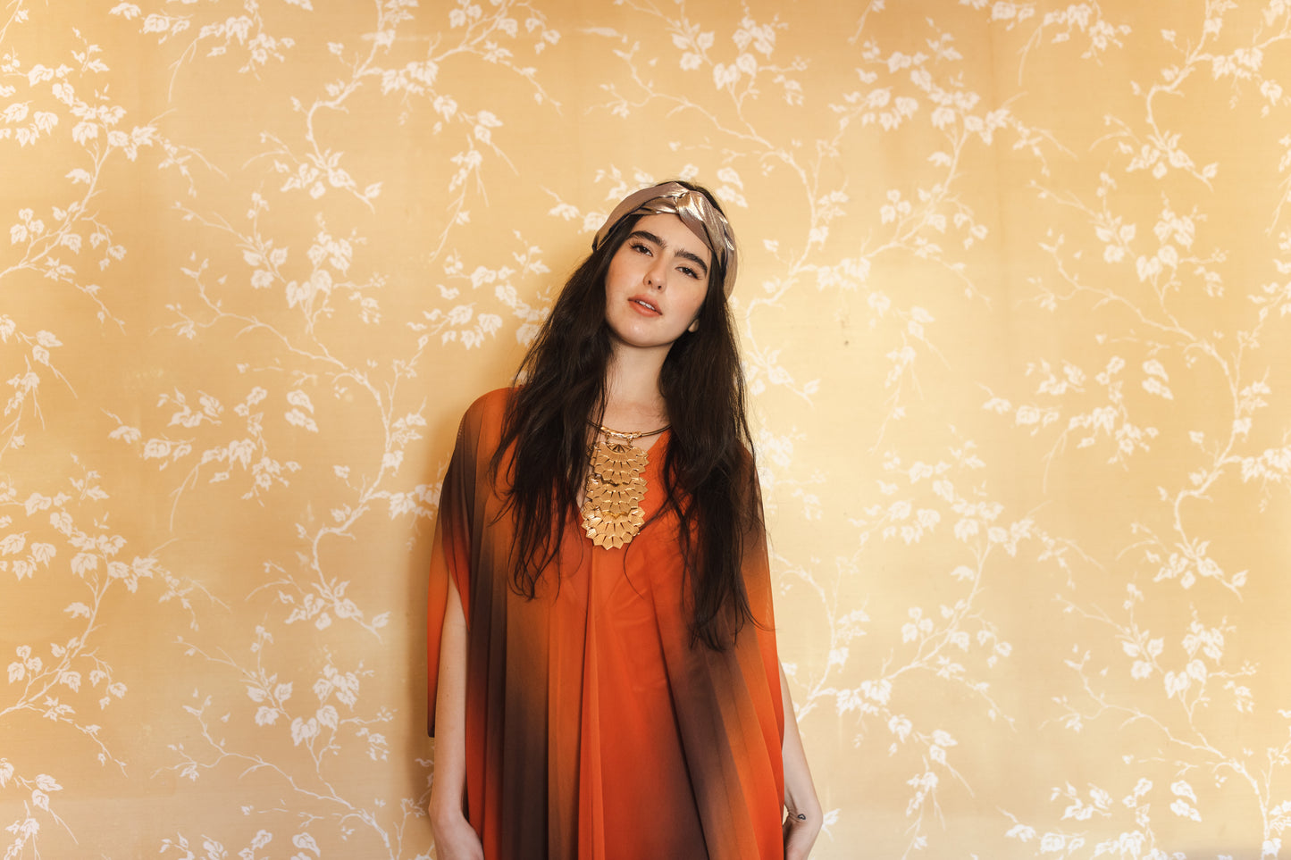 jennafer grace Hades Ombre caftan orange charcoal black wide hazy vertical stripe kaftan mumu shift dress swimsuit coverup casual boho bohemian hippie beach resort spa lounge loungewear layering unisex handmade in California USA