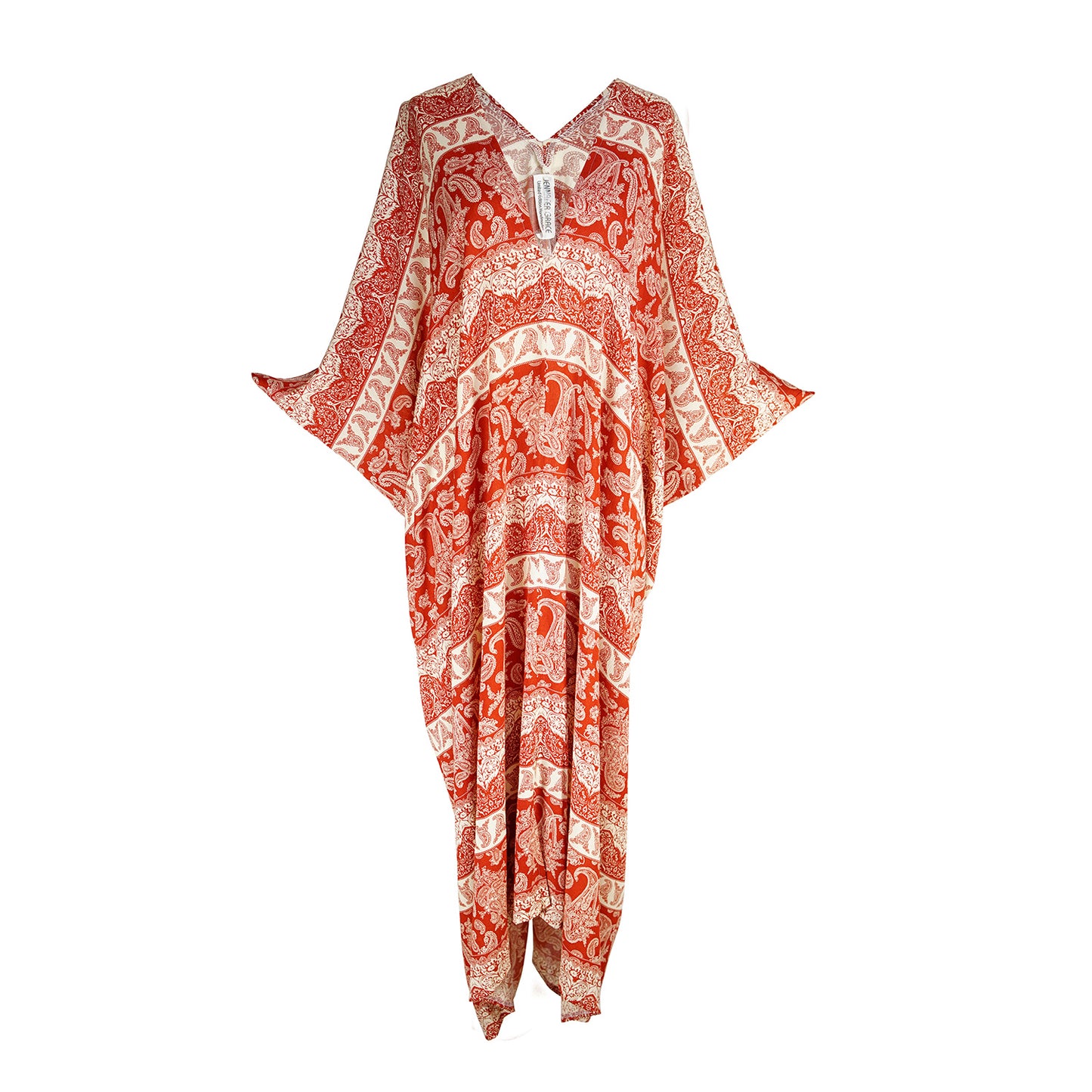 jennafer grace Harissa Paisley caftan red white striped paisley print kaftan mumu shift dress coverup casual boho bohemian hippie beach resort spa lounge loungewear layering unisex handmade in California USA