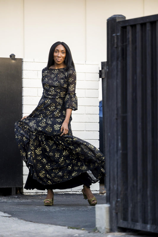 jennafer grace heart of gold ruffle dress evening gown tiered skirt black goth gothic boho bohemian hippie handmade