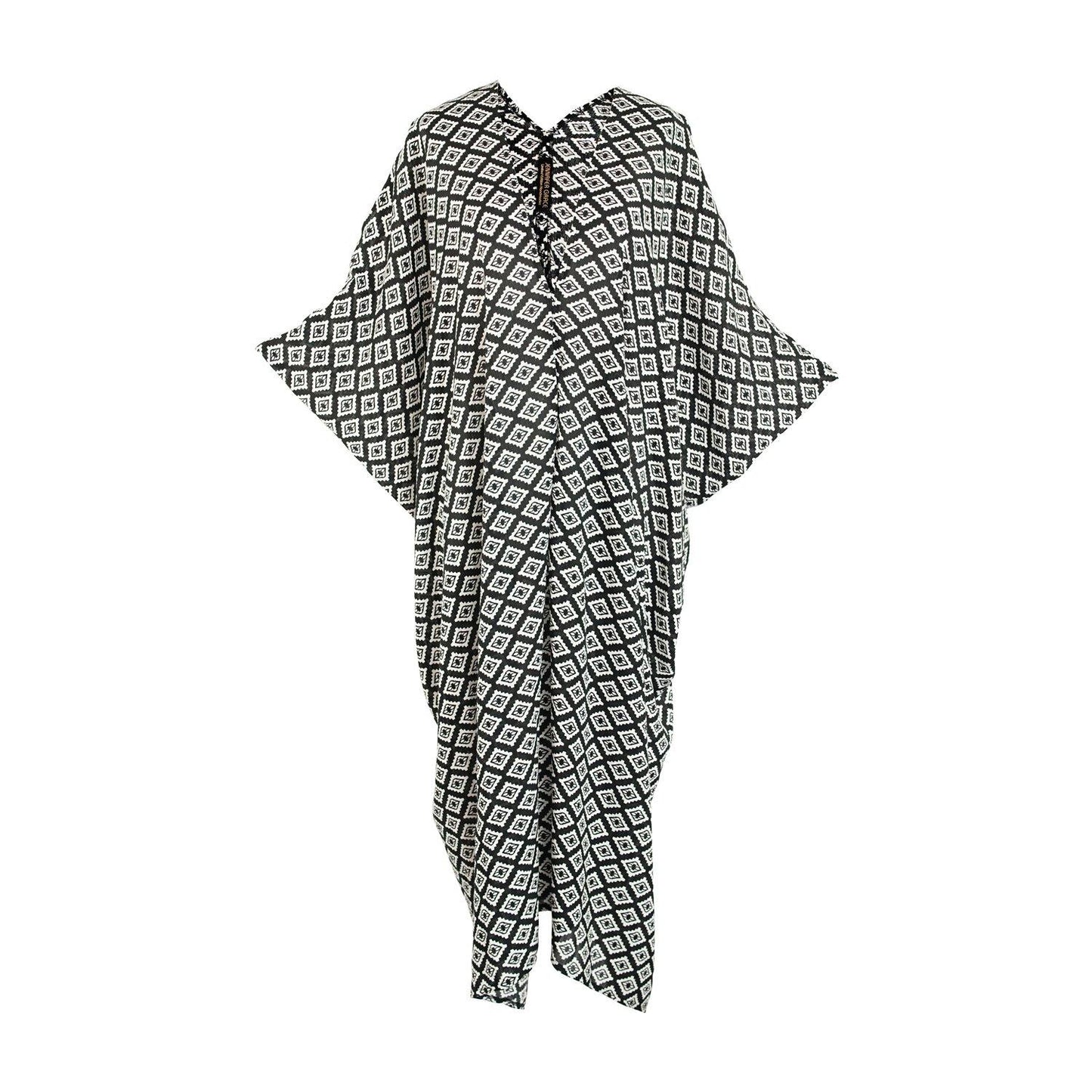 jennafer grace caftan kaftan mumu shift dress coverup beach resort cabana holiday lounge loungewear boho bohemian hippie unisex handmade black and white