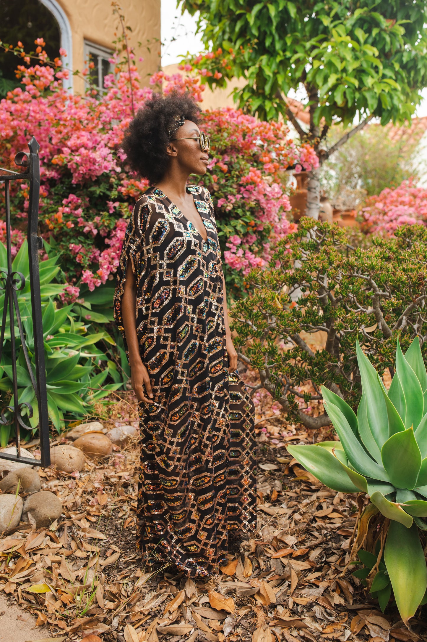 jennafer grace Lexicon caftan gold violet purple fuchsia pink black art deco inspired 1920s revival 20s retro sequin kaftan mumu shift dress coverup casual boho bohemian hippie beach resort spa lounge loungewear layering unisex handmade in California USA