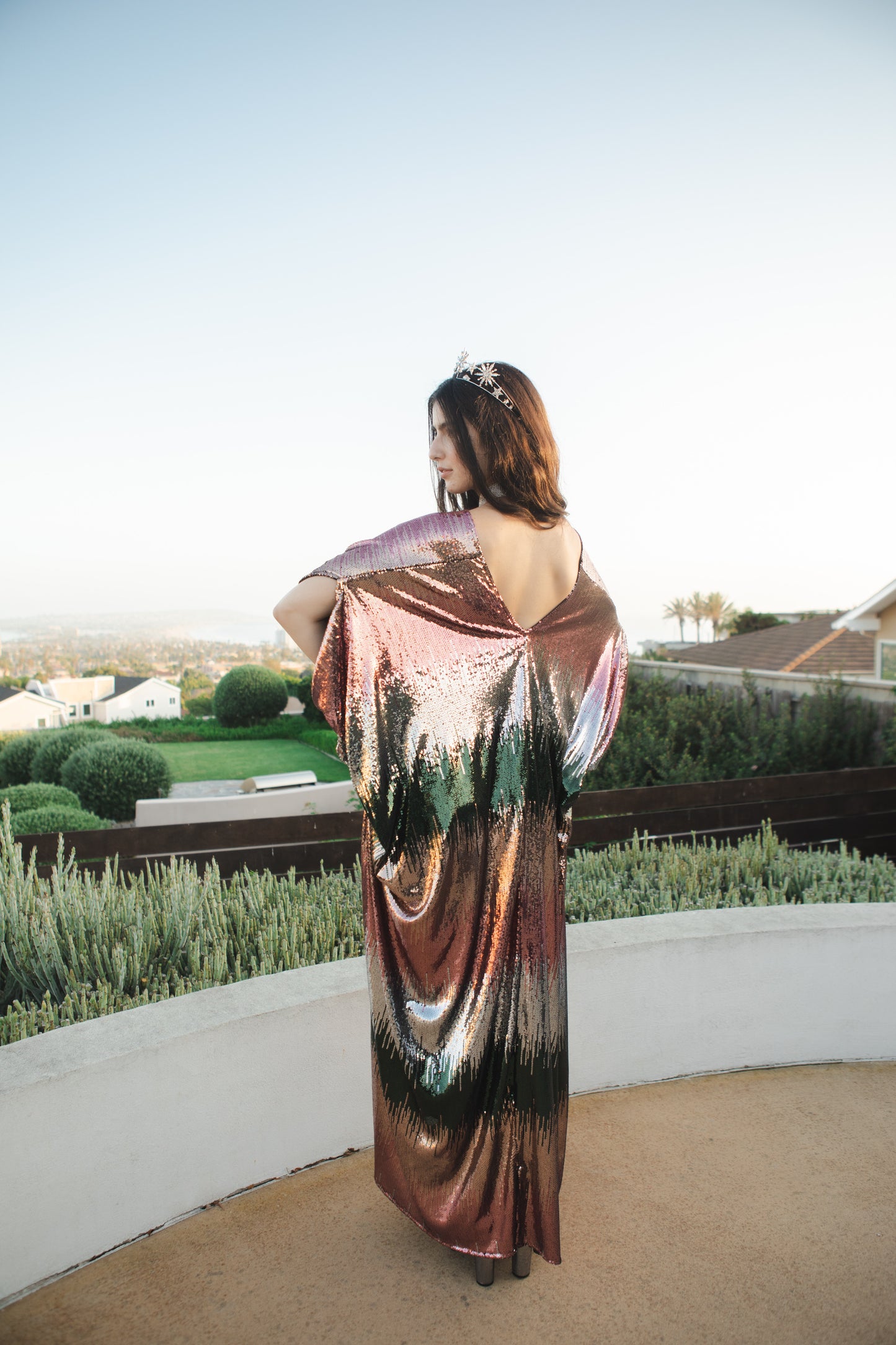 jennafer grace Midnight City sequin caftan blue pink green orange sequined kaftan mumu shift dress coverup casual boho bohemian hippie beach resort spa lounge loungewear layering unisex handmade in California USA