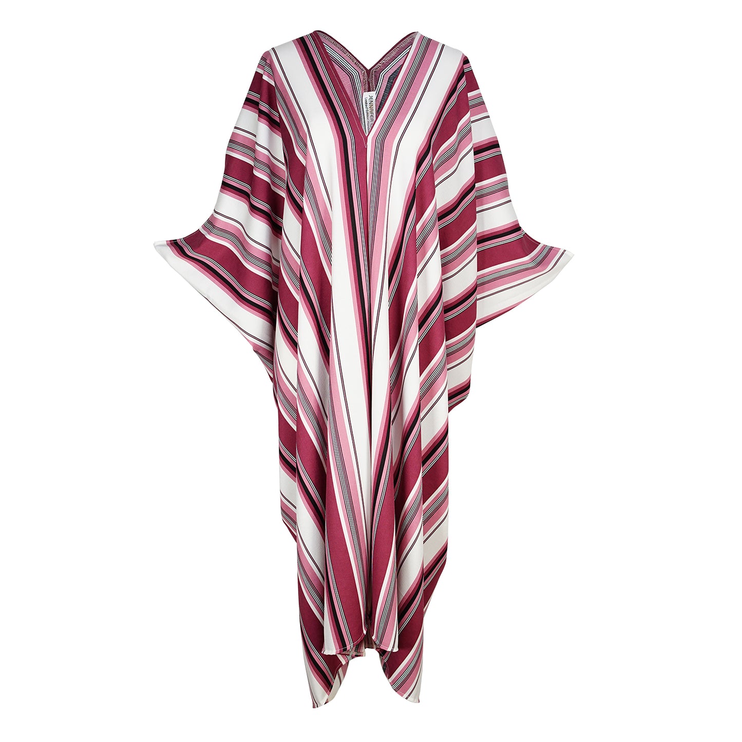 jennafer grace Mulberry Stripe caftan wine plum violet-red pink mauve white black bold vertical stripes striped retro 70s 1970s kaftan mumu shift dress coverup casual boho bohemian hippie beach resort spa lounge loungewear layering unisex handmade in California USA