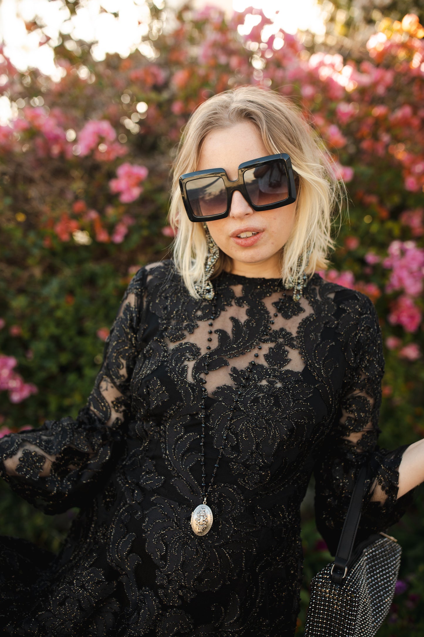 jennafer grace petite mystic lace ruffle dress 3 tiered skirt semi-sheer black lace gold metallic thread shimmery goth evening gown gothic boho bohemian hippie romantic whimsical handmade in california usa