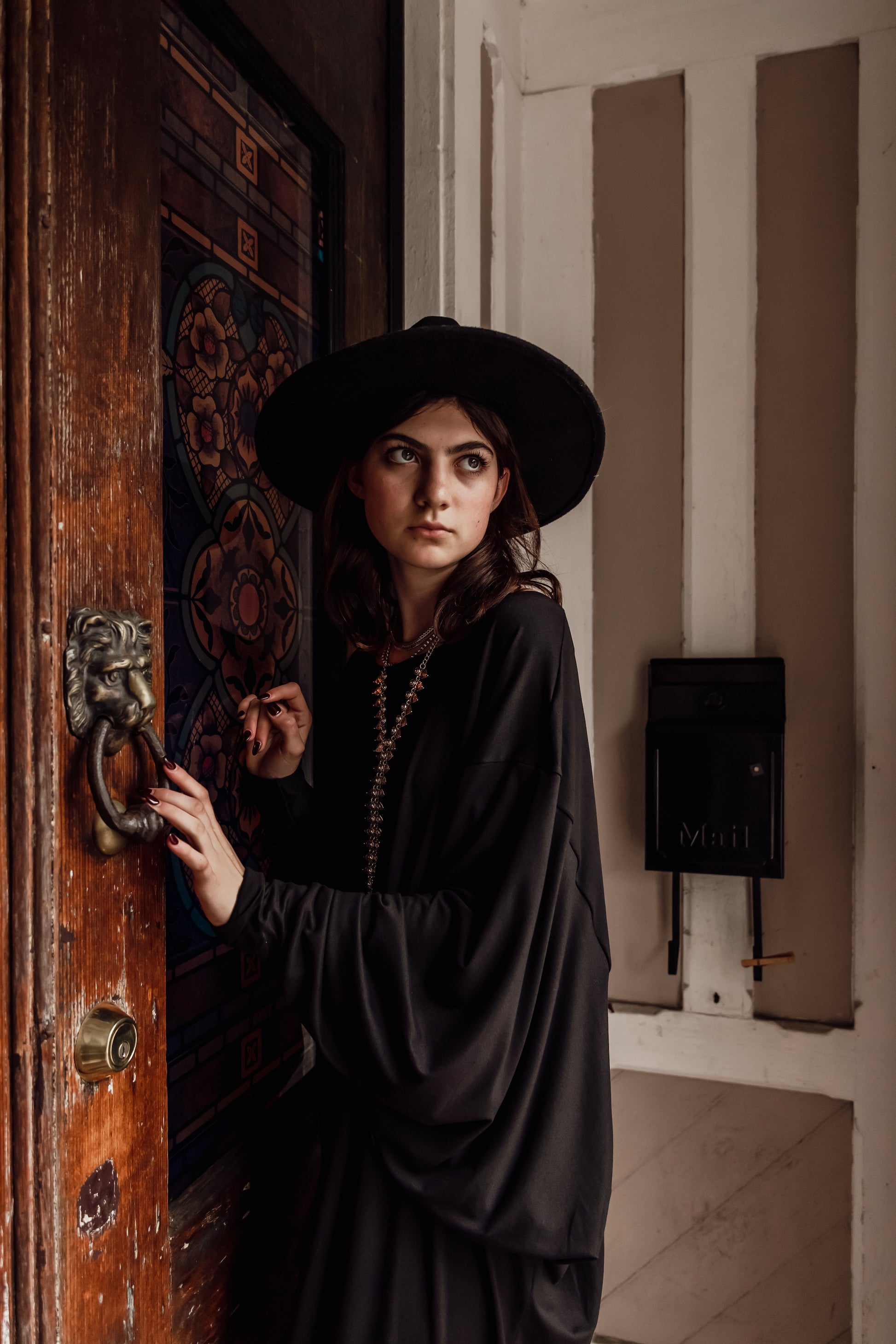 Jennafer Grace Onyx Metamorphosis Dress soft black midi maxi dress batwing sleeves crew neck tapered skirt cozy gothic winter glam goth boho bohemian hippie romantic whimsical unisex handmade in California USA