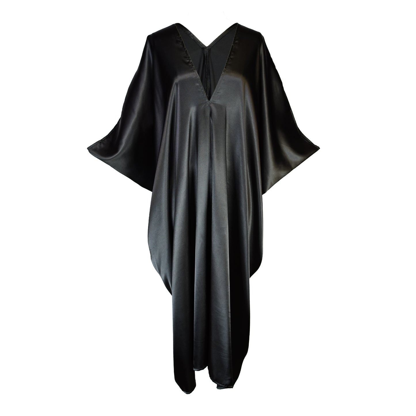 jennafer grace Onyx Slink caftan black silky slinky kaftan mumu shift dress coverup casual boho bohemian hippie beach resort spa lounge loungewear layering unisex handmade in California USA