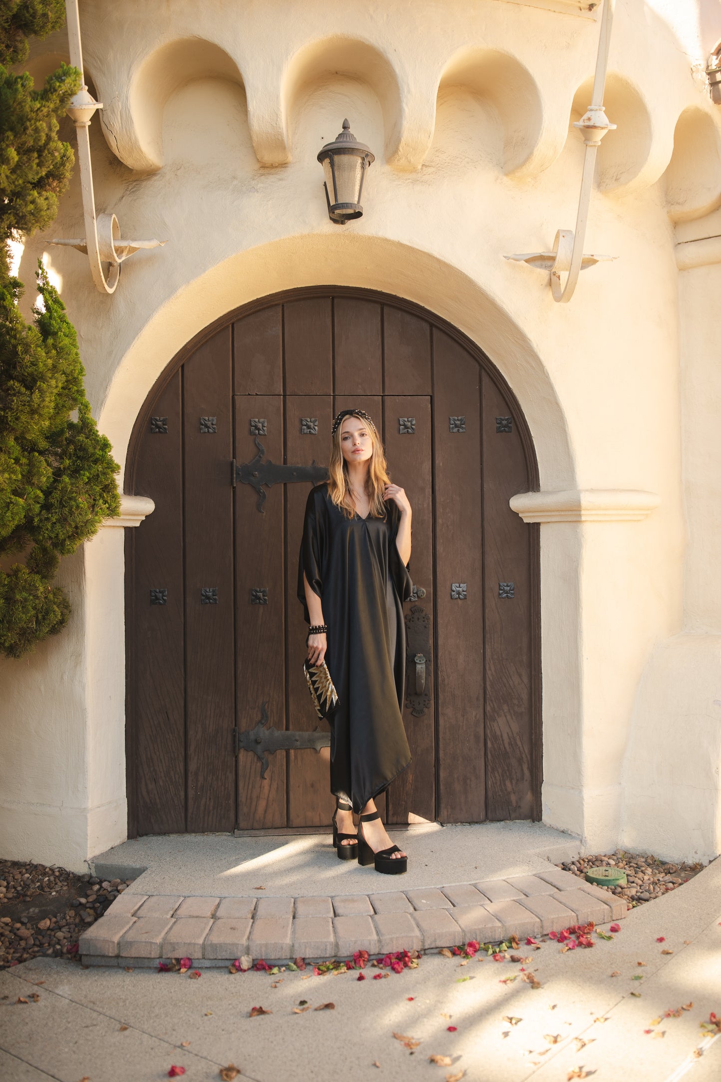jennafer grace Onyx Slink caftan black silky slinky kaftan mumu shift dress coverup casual boho bohemian hippie beach resort spa lounge loungewear layering unisex handmade in California USA