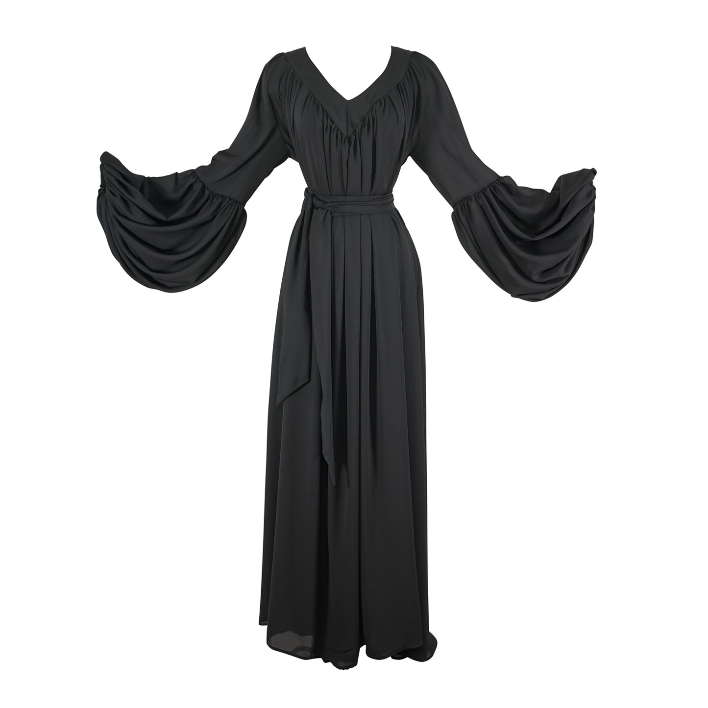 onyx stardust maxi dress volume bishop sleeve balloon sleeve voluminous circle skirt gothic boho goth bohemian hippie romantic whimsical dark fairytale gown european vacation dress unisex handmade in callifornia usa jennafer grace