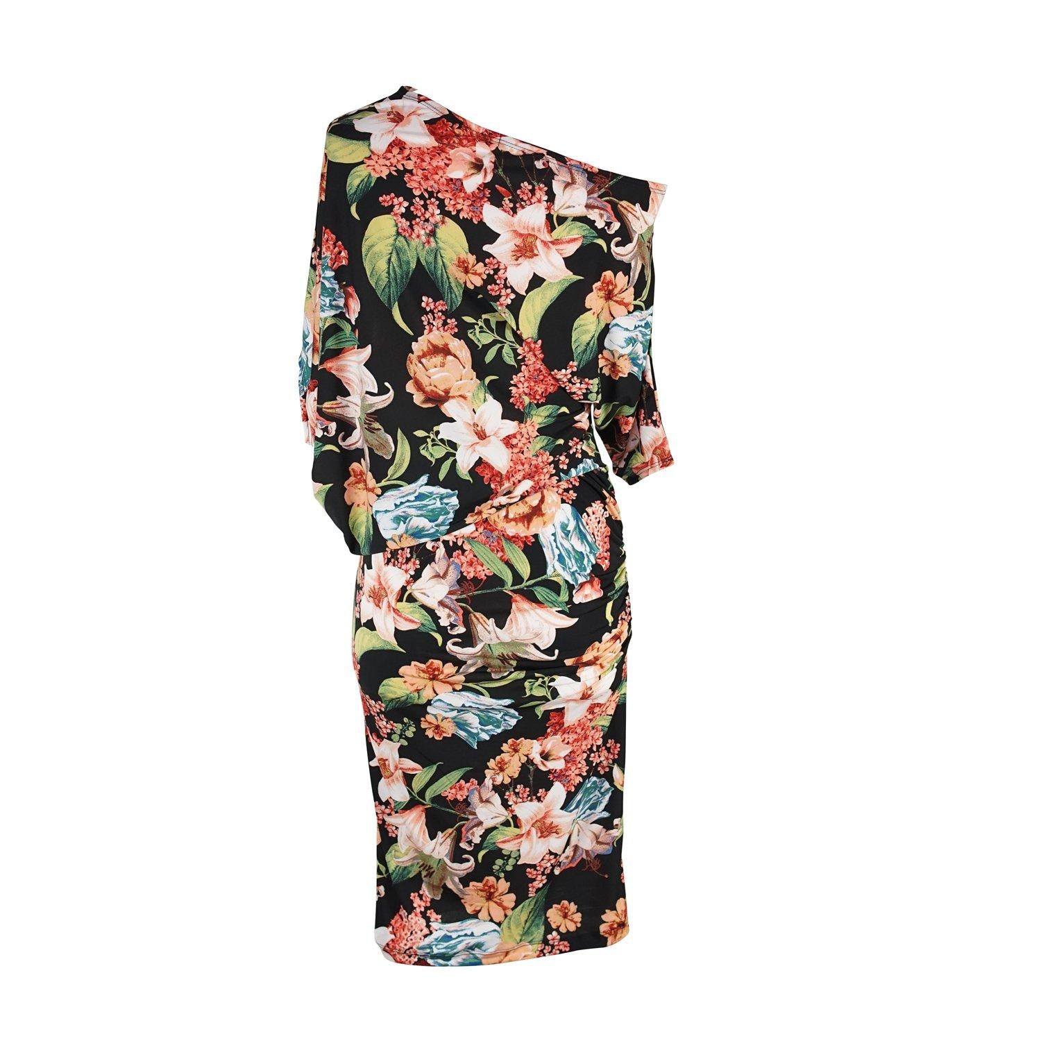 jennafer grace angle dress off shoulder one shoulder boat neck midi simple sexy 80s floral print dress handmade