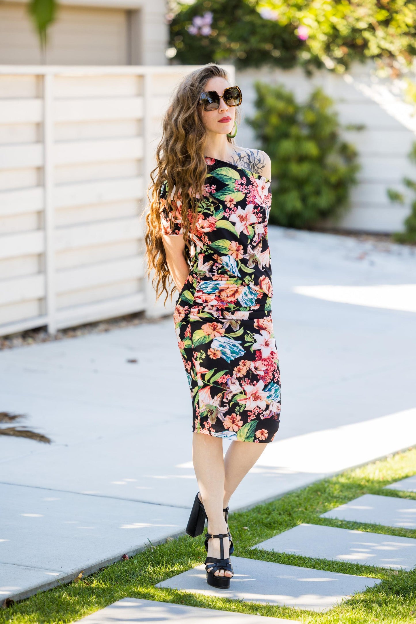 jennafer grace angle dress off shoulder one shoulder boat neck midi simple sexy 80s floral print dress handmade
