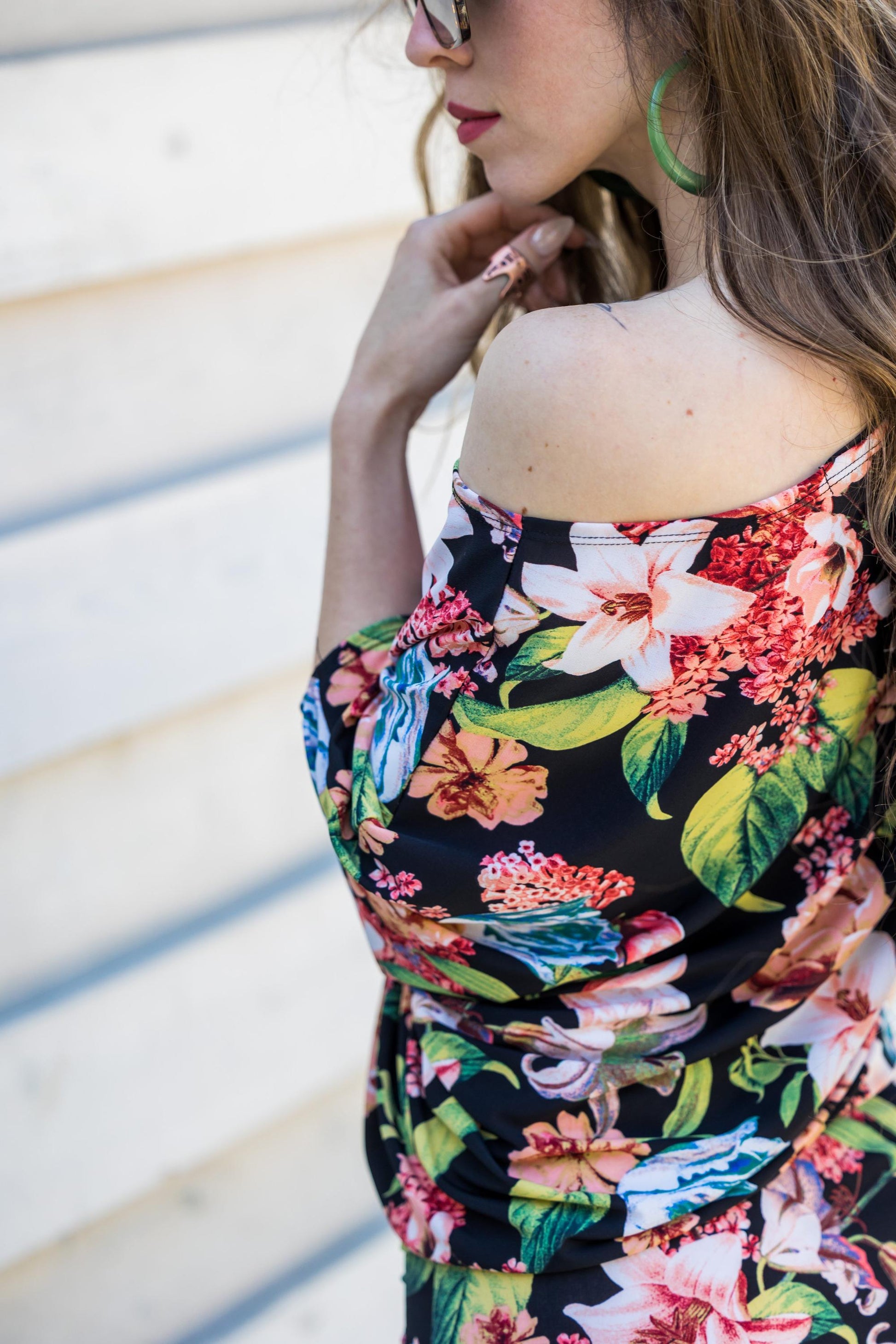 jennafer grace angle dress off shoulder one shoulder boat neck midi simple sexy 80s floral print dress handmade