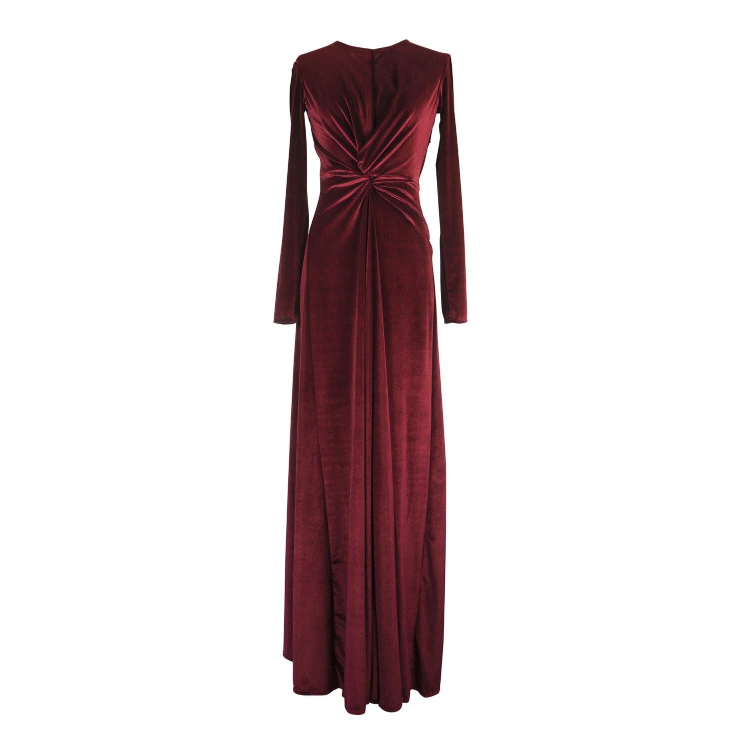 oxblood, red, velvet, stretch, dress, knot dress, maxi dress, handmade, madeinusa, jennafergrace
