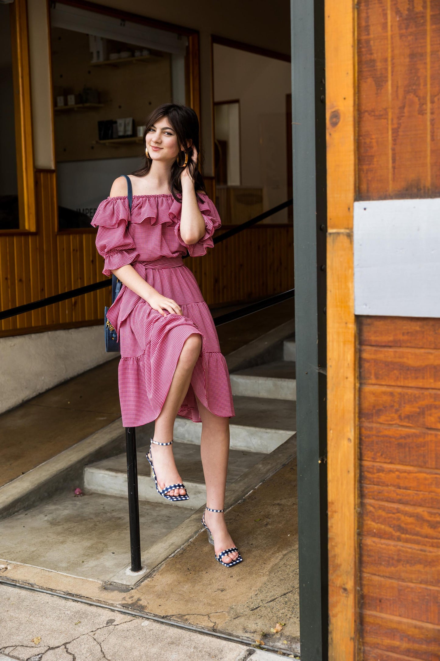 red, parque, ruffle, ruffle dress, off the shoulder, flowy, tiered, boho, jennafergrace, handmade, madeinusa