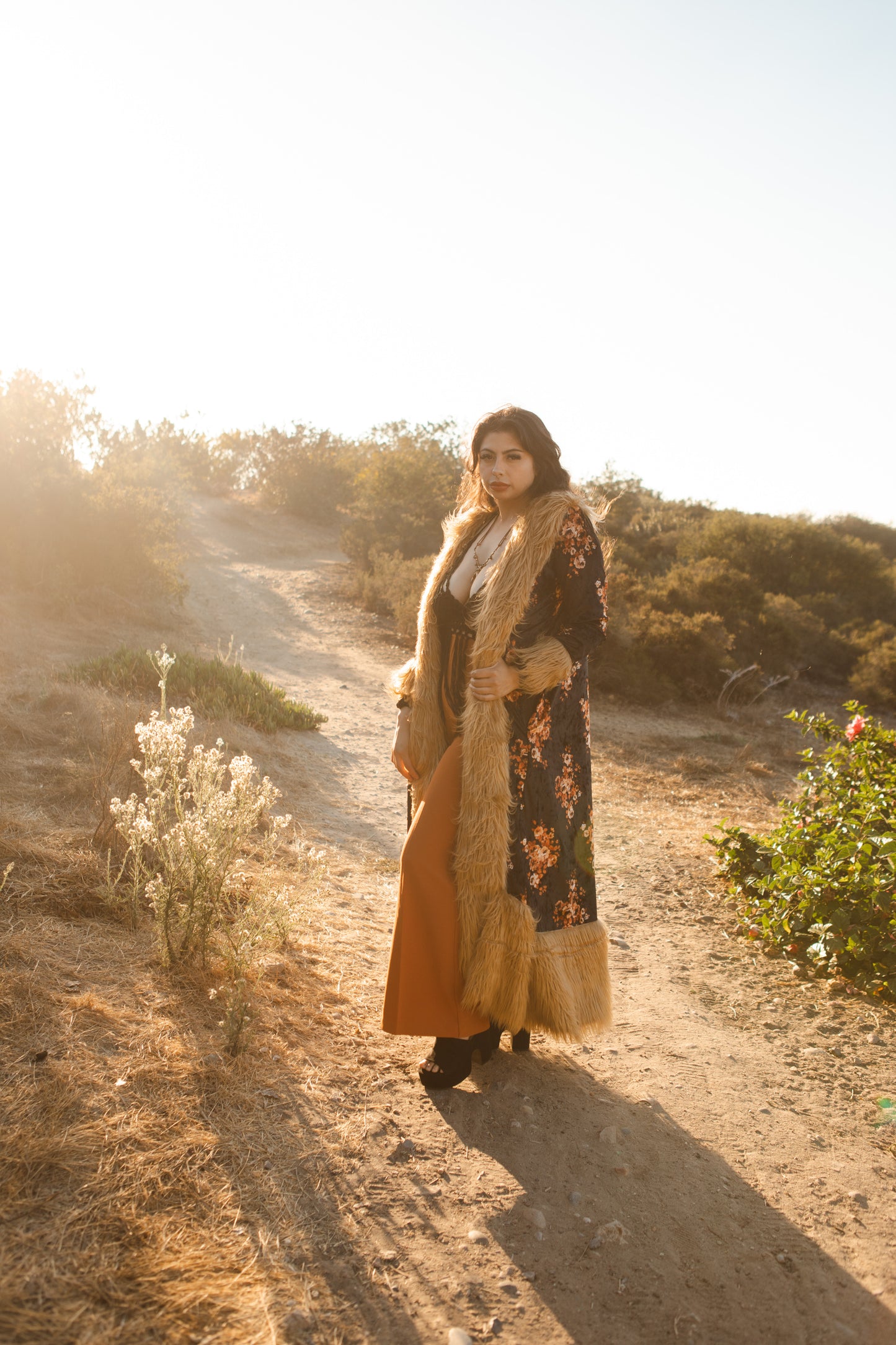 jennafer grace Autumn Roses deluxe penny lane faux fur duster jacket coat almost famous klaus hargreeves black floral velvet boho bohemian hippie romantic whimsical retro opera coat 70s revival 1970s unisex handmade in California USA