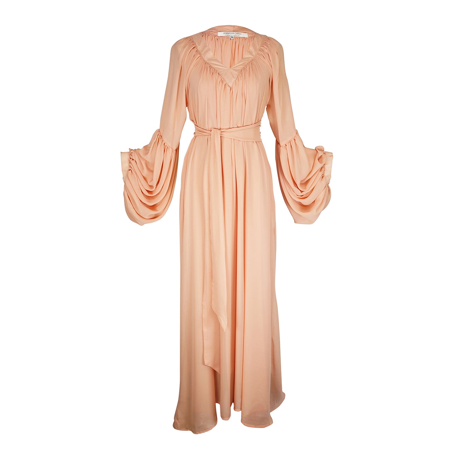 petal pink blush stardust maxi dress volume bishop sleeve balloon sleeve voluminous circle skirt boho bohemian hippie romantic whimsical fairytale gown summer holiday dress jennafer grace unisex handmade in callifornia usa
