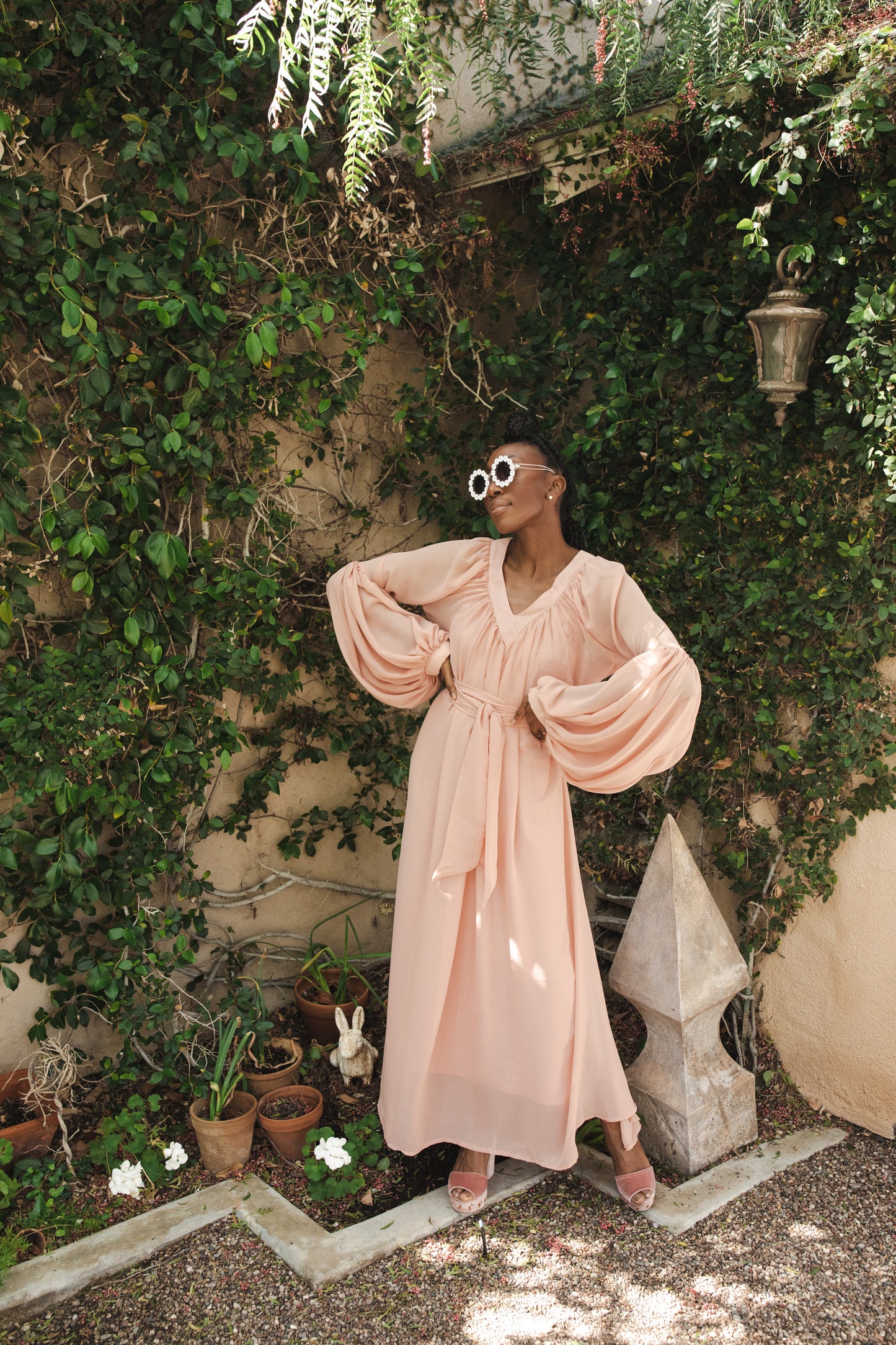 petal pink blush stardust maxi dress volume bishop sleeve balloon sleeve voluminous circle skirt boho bohemian hippie romantic whimsical fairytale gown summer holiday dress jennafer grace unisex handmade in callifornia usa