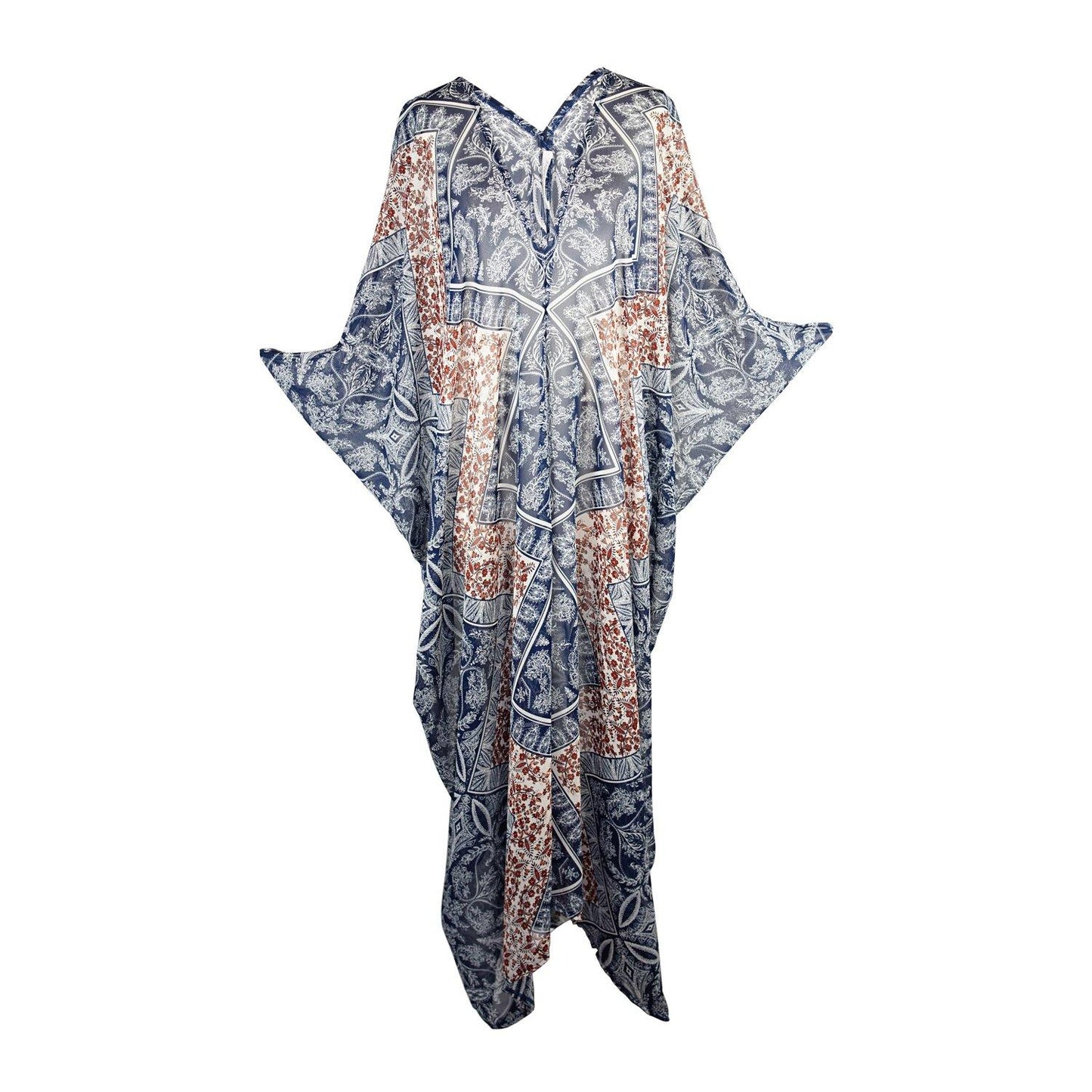 caftan mumu shift dress coverup floral chevron blue red white boho bohemian hippie beach resort spa lounge loungewear layering unisex handmade