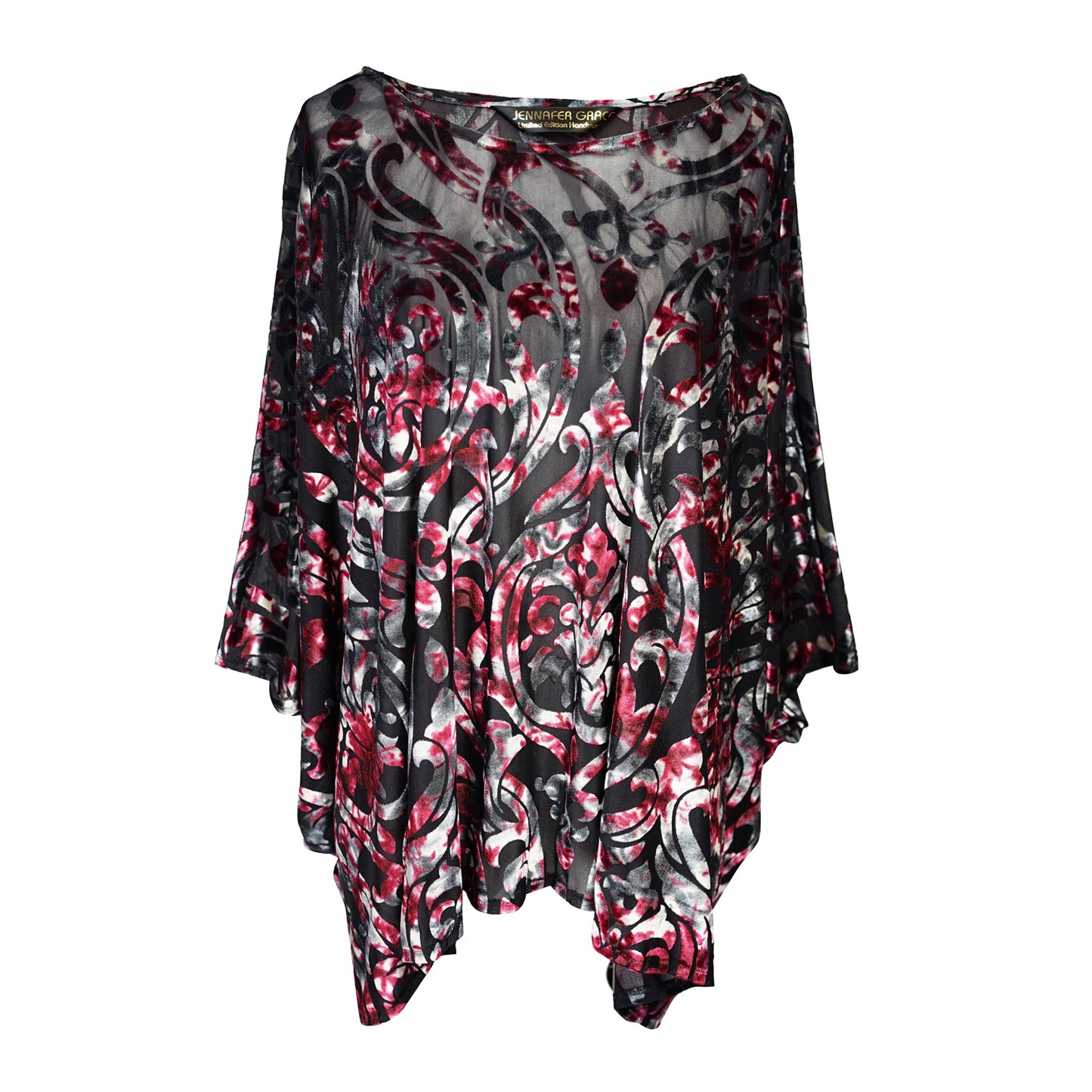 jennafer grace Phantasm Velvet Burnout scarf top black red rouge crimson scarlet silver semi sheer filigree goth gothic boho bohemian hippie romantic whimsical resort lounge holiday evening wear retro 20s 30s 1920s 1930s unisex handmade in california usa