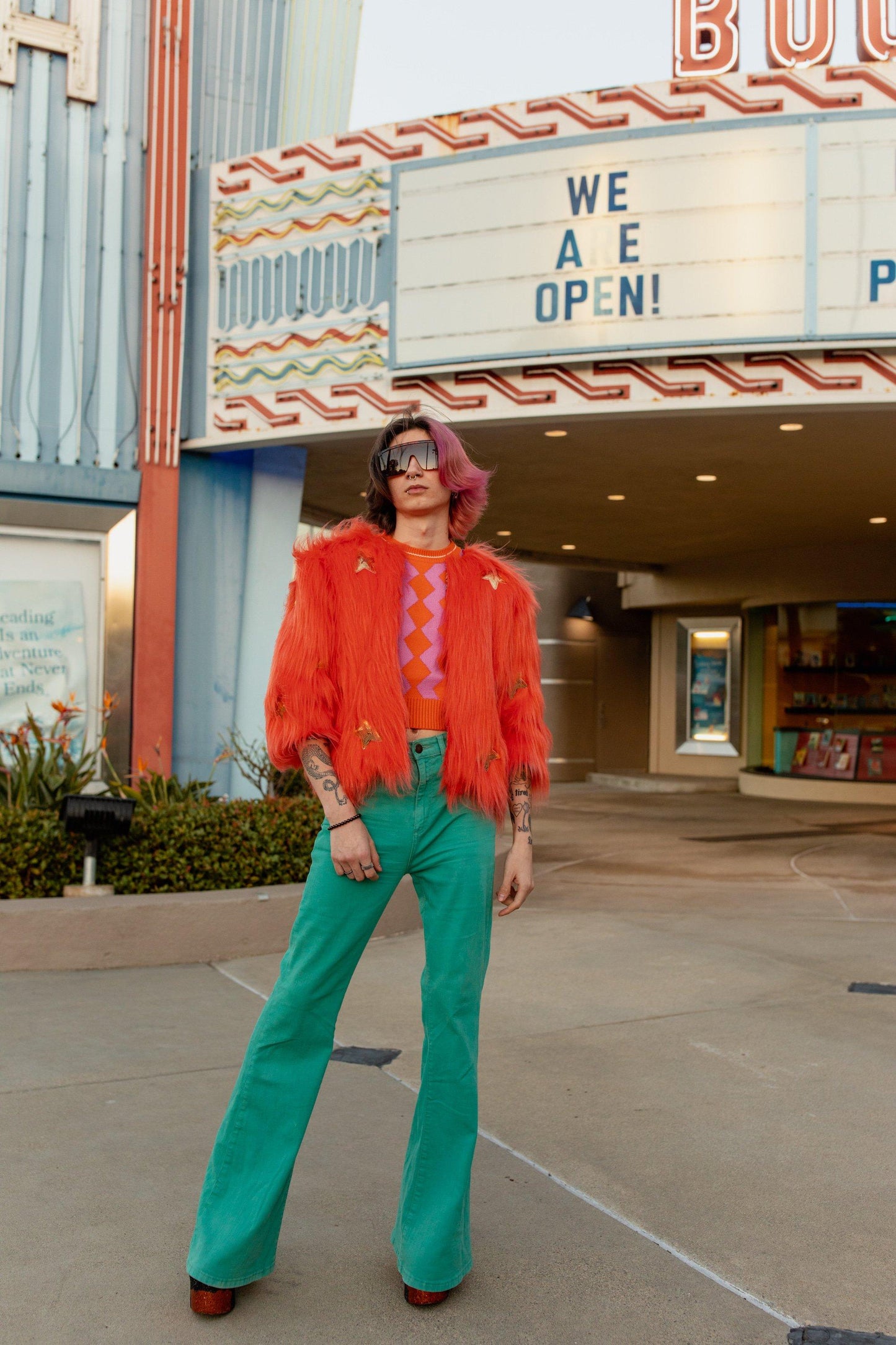 jennafer grace planet queen orange faux fur jacket festival fashion rave raver edc crssd tomorrowland lightning in a bottle burning man streetwear high fashion boho bohemian hippie unisex handmade