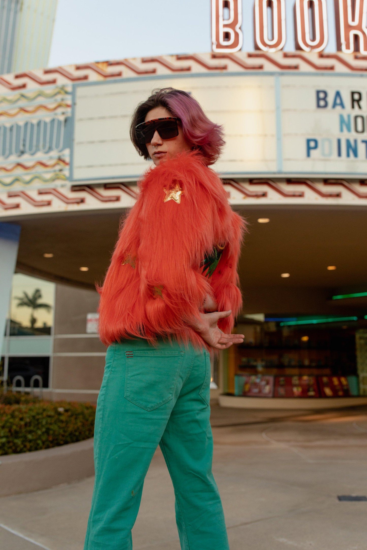 jennafer grace planet queen orange faux fur jacket festival fashion rave raver edc crssd tomorrowland lightning in a bottle burning man streetwear high fashion boho bohemian hippie unisex handmade