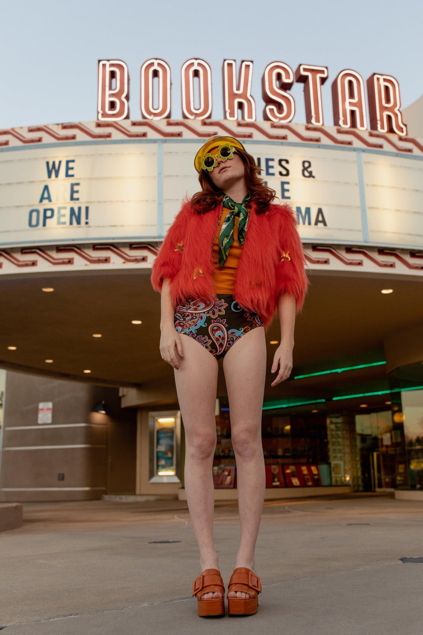 jennafer grace planet queen orange faux fur jacket festival fashion rave raver edc crssd tomorrowland lightning in a bottle burning man streetwear high fashion boho bohemian hippie unisex handmade