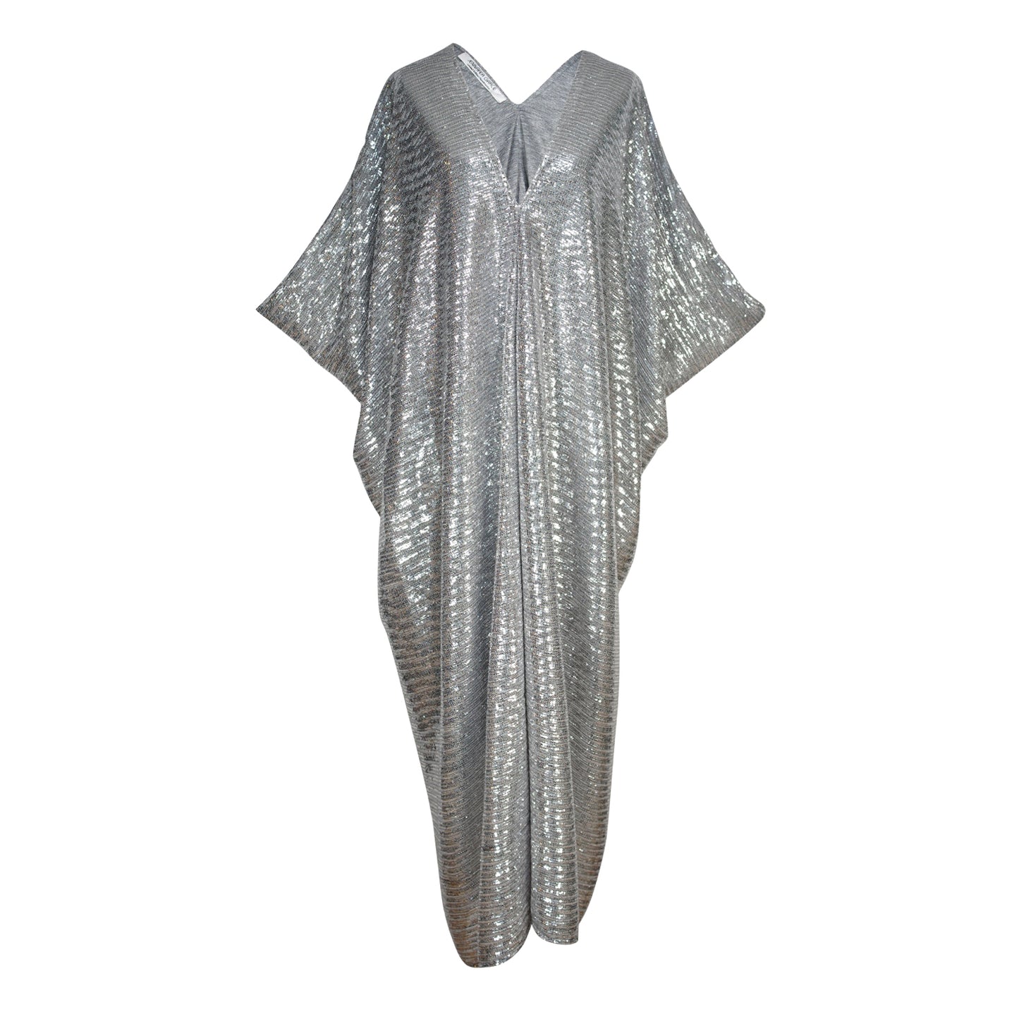jennafer grace Platinum Sequin caftan shiny shimmery glittering bright silver sequined kaftan mumu shift dress coverup casual boho bohemian hippie beach resort spa lounge loungewear layering unisex handmade in California USA