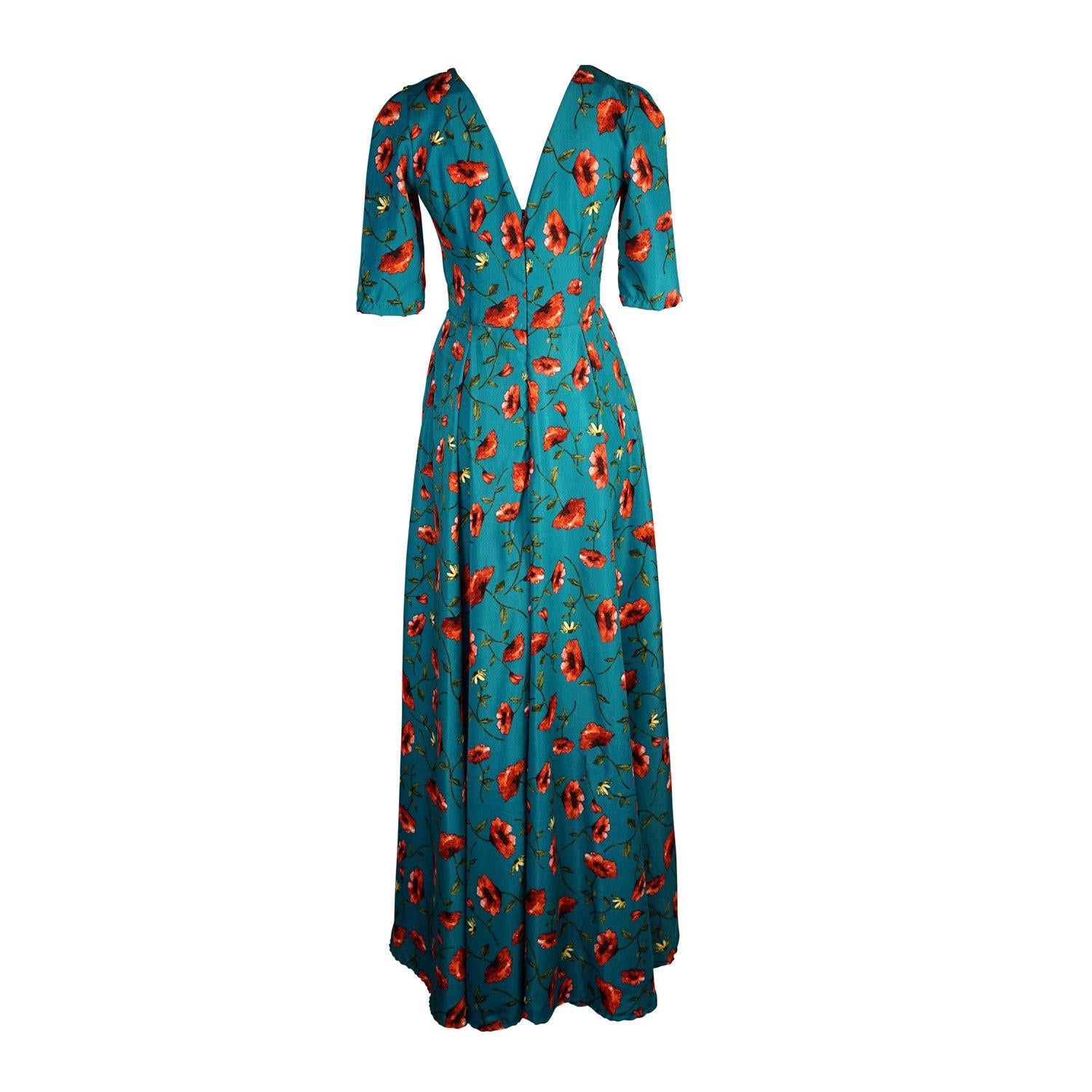 jennafer grace poppy poppies flowers floral blue teal red floor length maxi dress half sleeve reversible boho bohemian hippie handmade