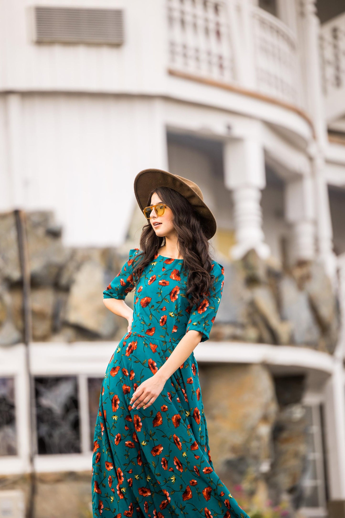 jennafer grace poppy poppies flowers floral blue teal red floor length maxi dress half sleeve reversible boho bohemian hippie handmade