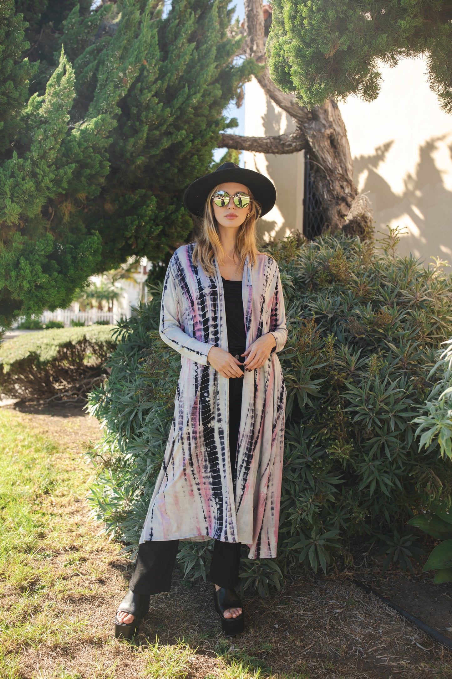 jennafer grace Rebutia tie-dye Yoga Duster navy blue pink white tiedye lightweight activewear cardigan shawl jacket boho bohemian hippie unisex handmade in california usa