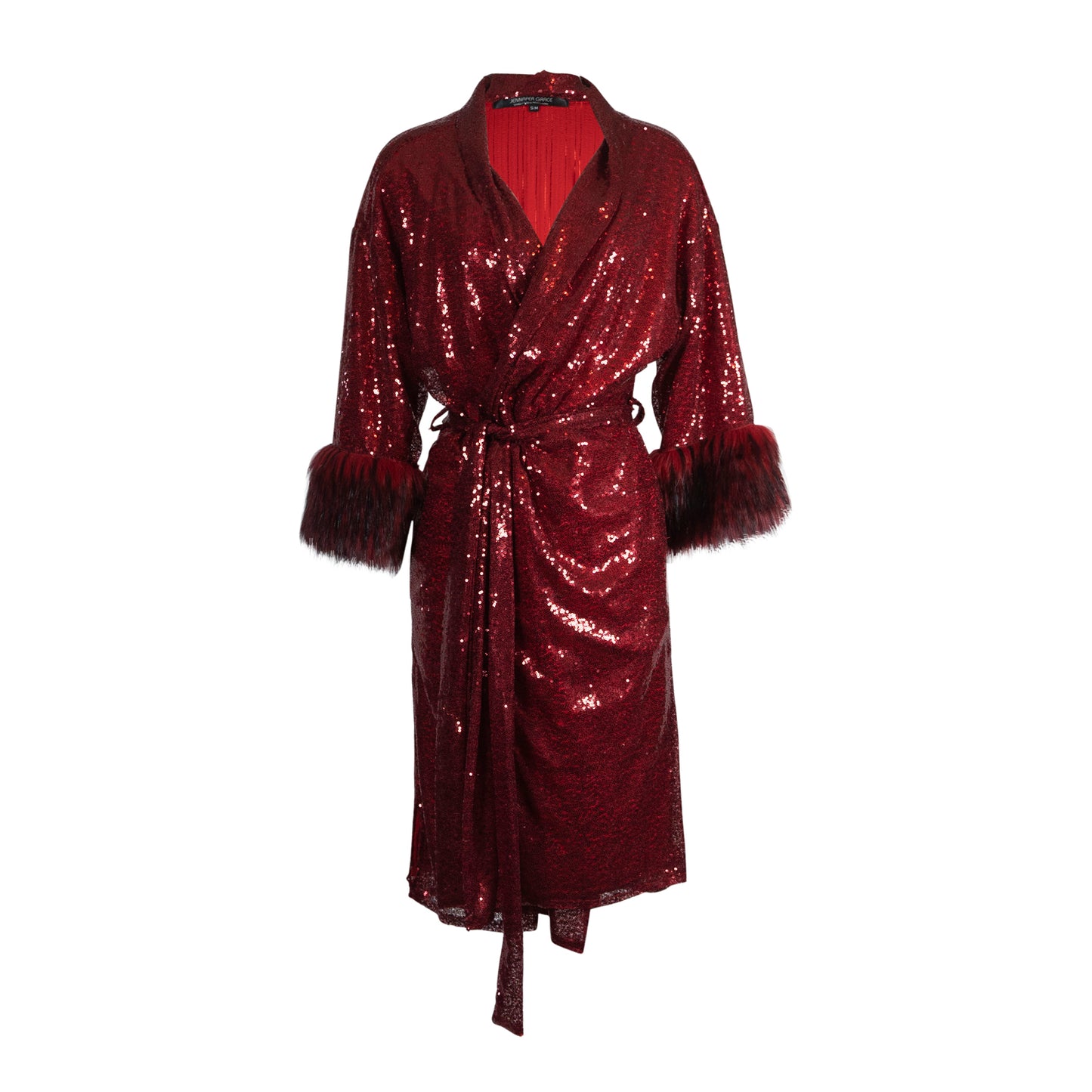 Ruby Sequin Faux Fur Koi Kimono