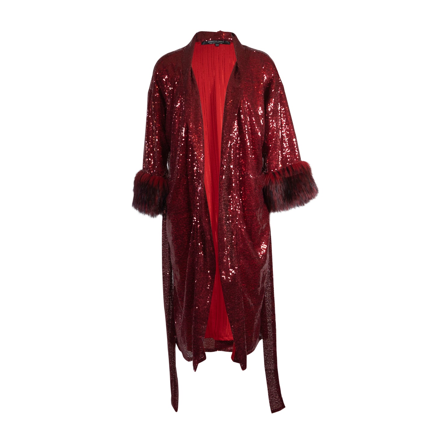 Ruby Sequin Faux Fur Koi Kimono