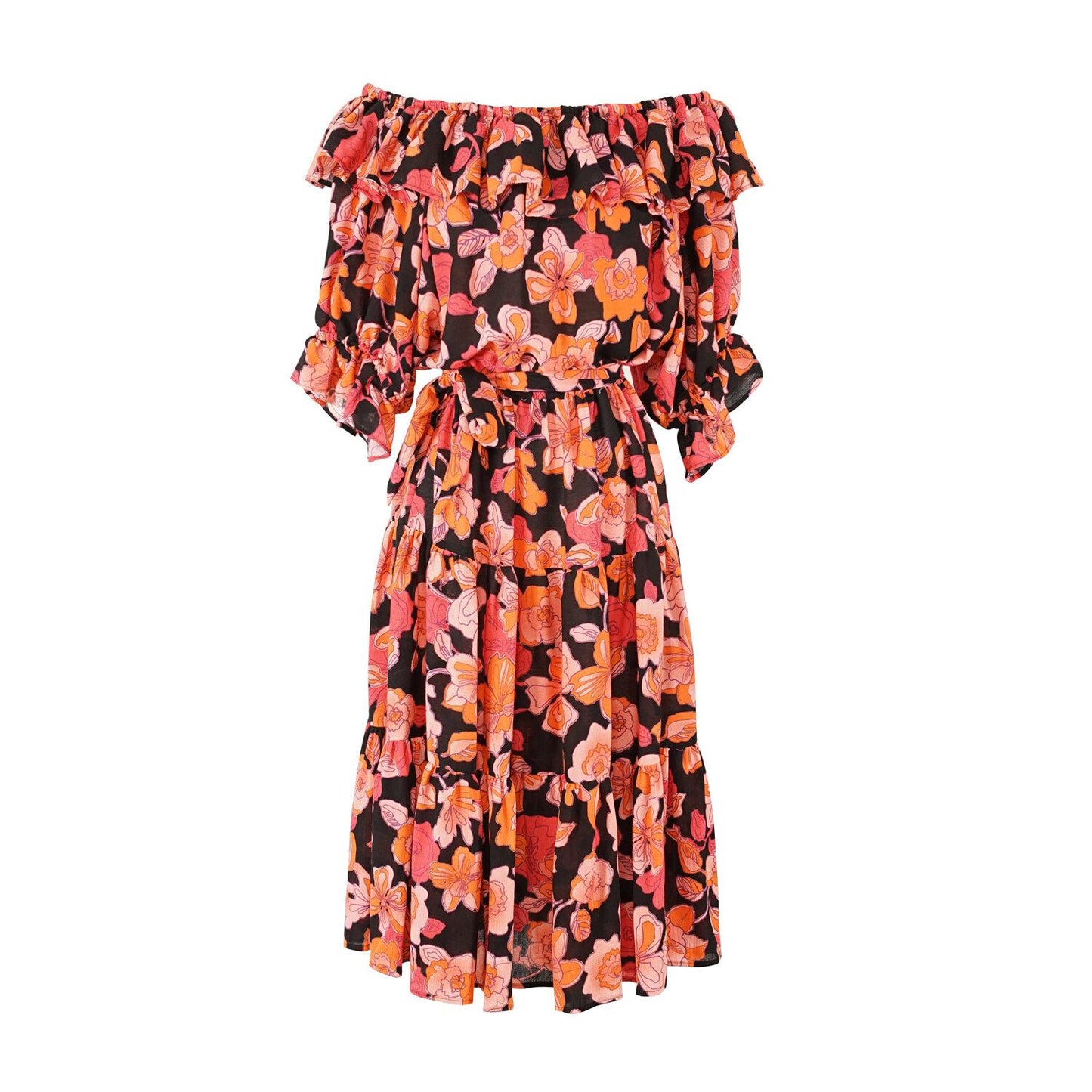 Triana, Veranda Dress, red, black, ruffles, flowy, tiered, floral, boho, jennafergrace, handmade, madeinusa