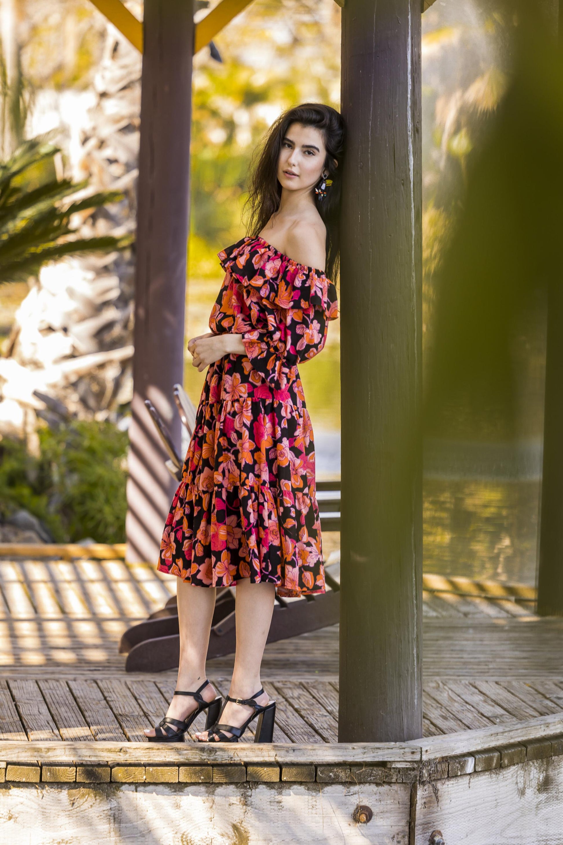 Triana, Veranda Dress, red, black, ruffles, flowy, tiered, floral, boho, jennafergrace, handmade, madeinusa