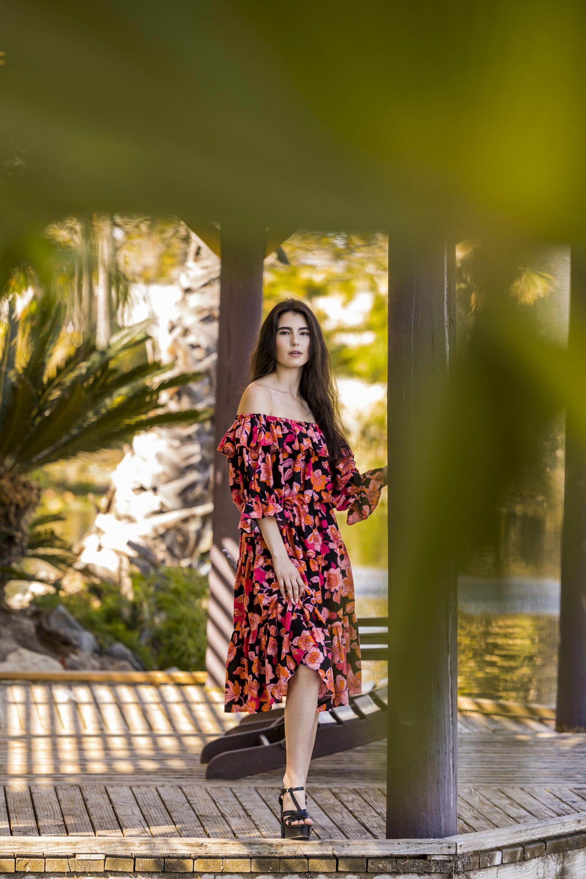 Triana, Veranda Dress, red, black, ruffles, flowy, tiered, floral, boho, jennafergrace, handmade, madeinusa