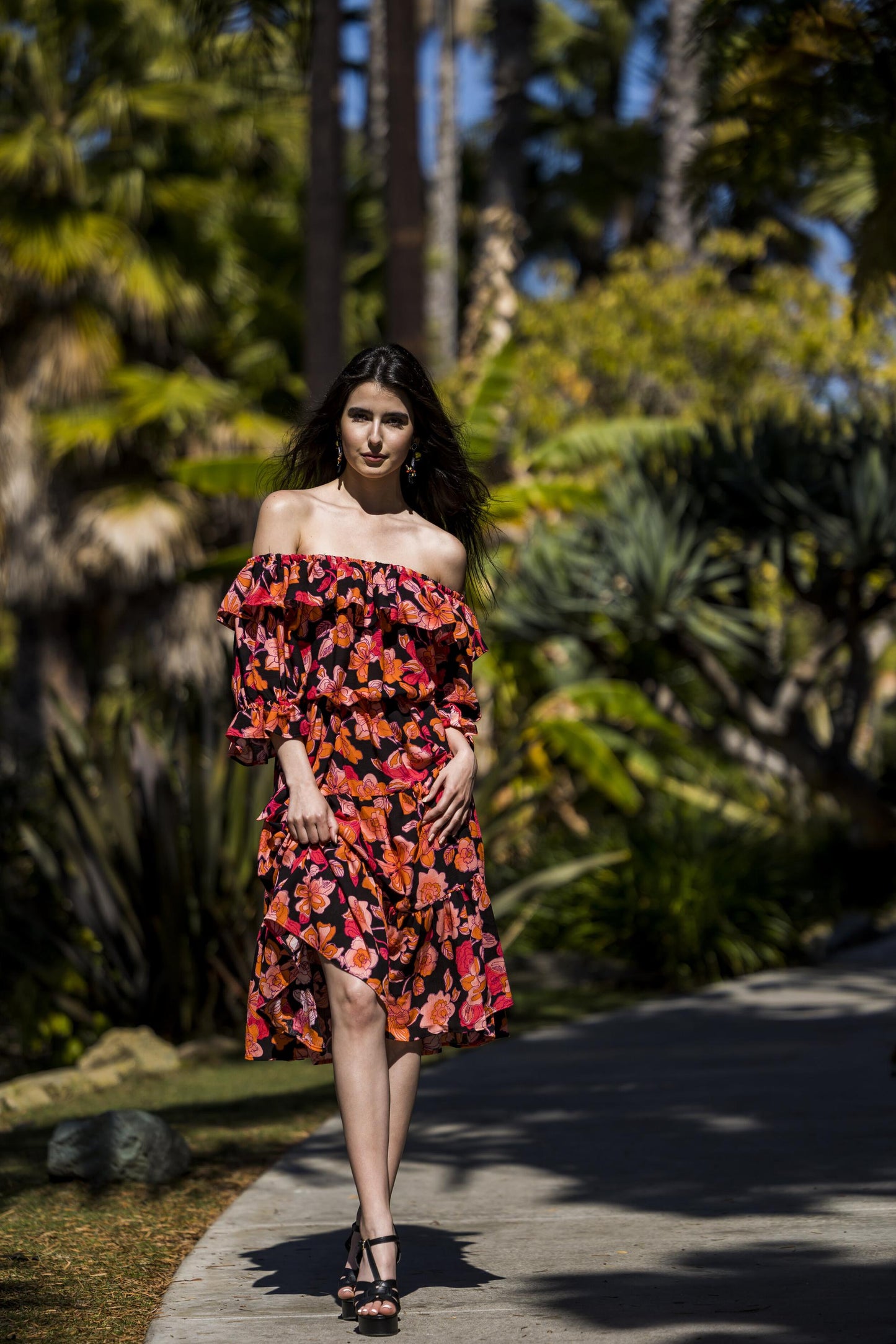 Triana, Veranda Dress, red, black, ruffles, flowy, tiered, floral, boho, jennafergrace, handmade, madeinusa