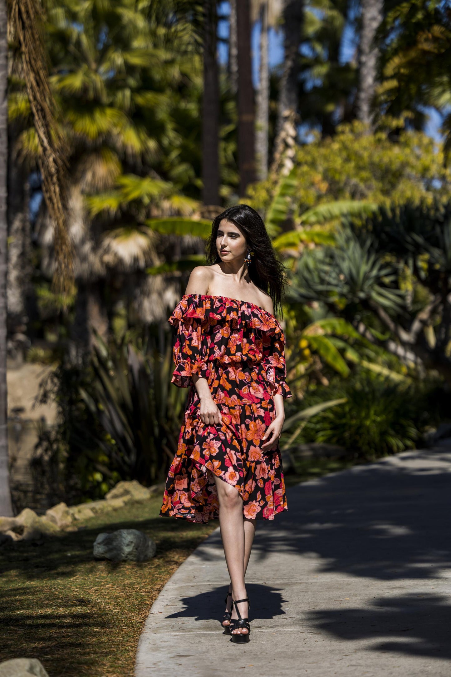 Triana, Veranda Dress, red, black, ruffles, flowy, tiered, floral, boho, jennafergrace, handmade, madeinusa