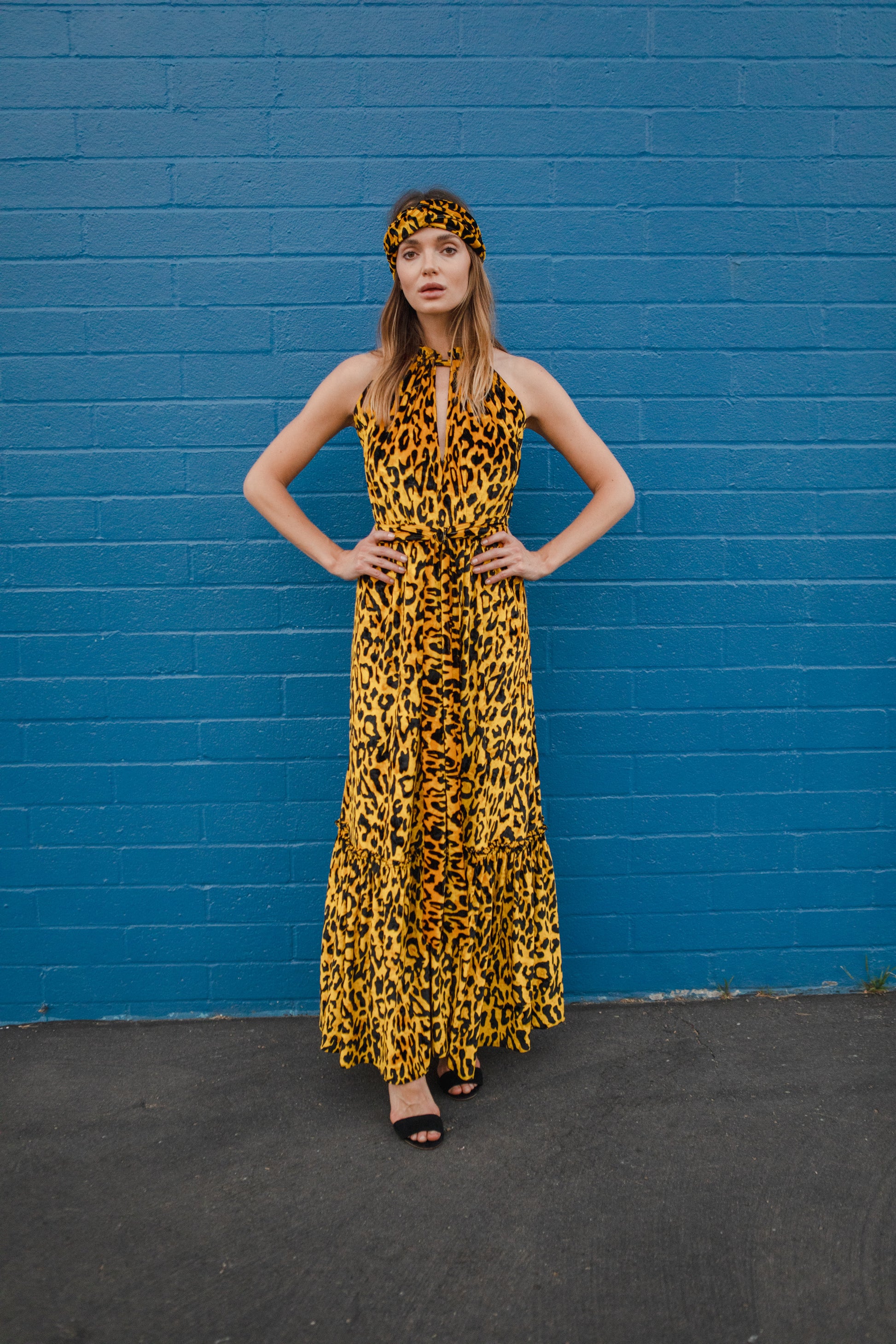 jennafer grace Vanya Gold maxi dress ochre yellow velvet velveteen leopard print boho bohemian hippie romantic whimsical holiday vacation beach resort las vegas palm springs unisex handmade in California USA