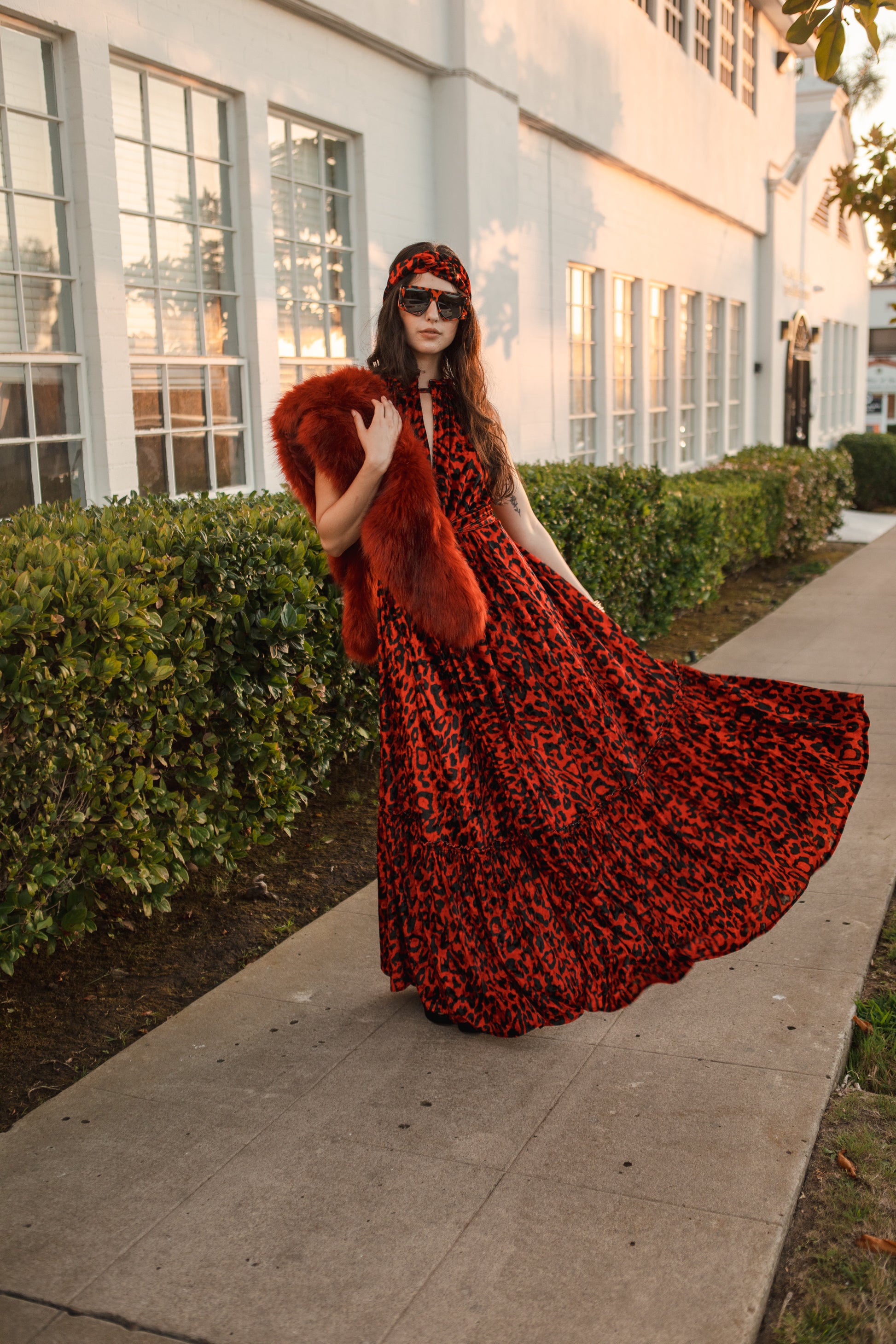 jennafer grace Vanya Rouge maxi dress crimson blood red velvet velveteen leopard print boho bohemian hippie romantic whimsical holiday vacation beach resort las vegas palm springs unisex handmade in California USA