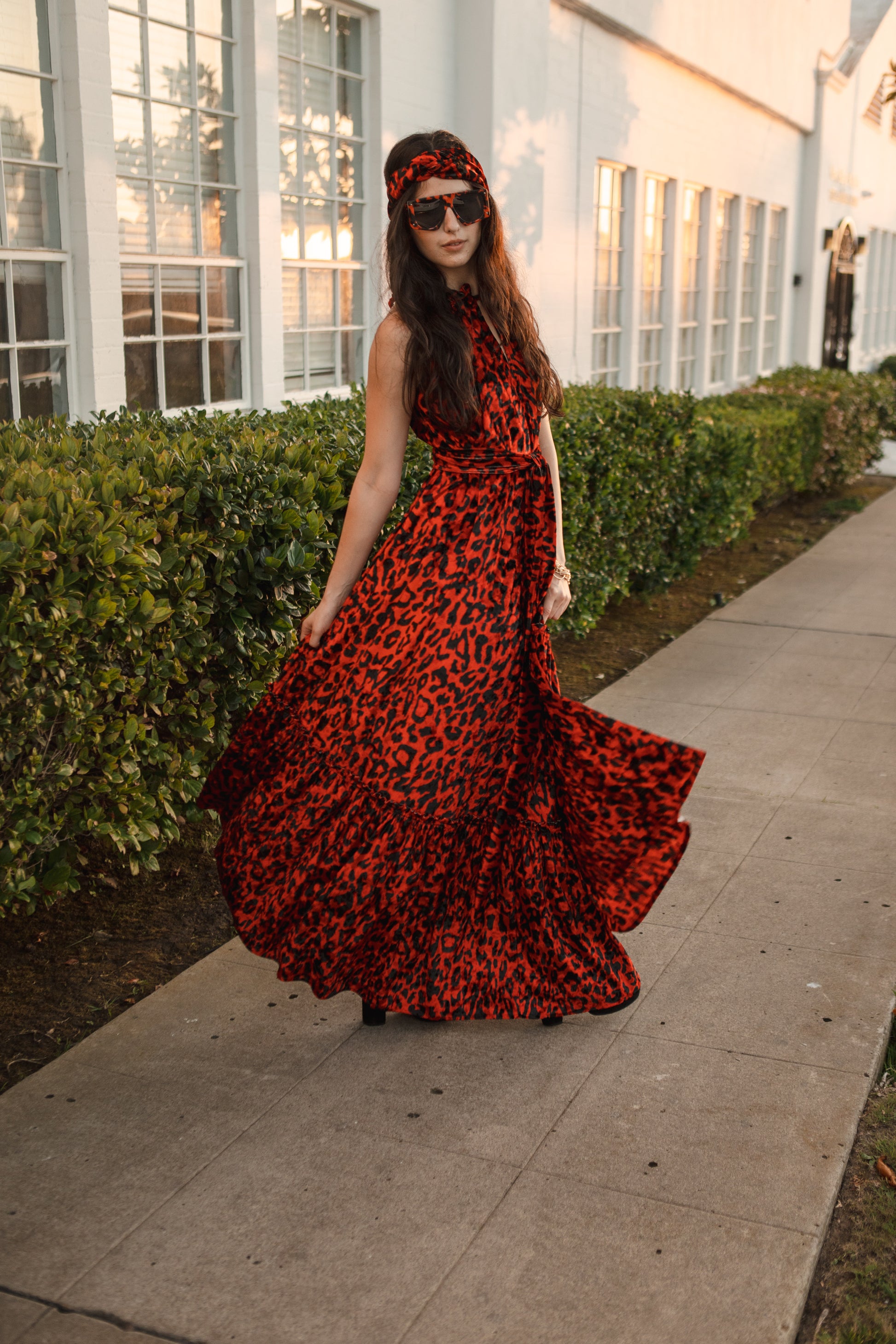 jennafer grace Vanya Rouge maxi dress crimson blood red velvet velveteen leopard print boho bohemian hippie romantic whimsical holiday vacation beach resort las vegas palm springs unisex handmade in California USA