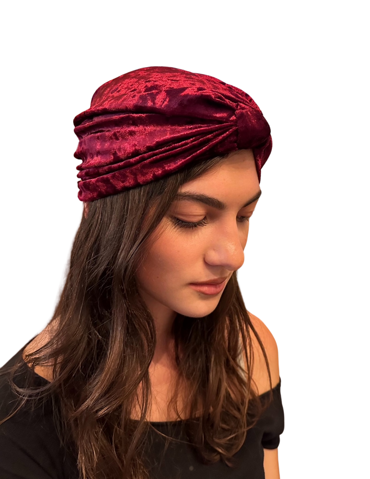 Burgundy Crushed Velvet Turban