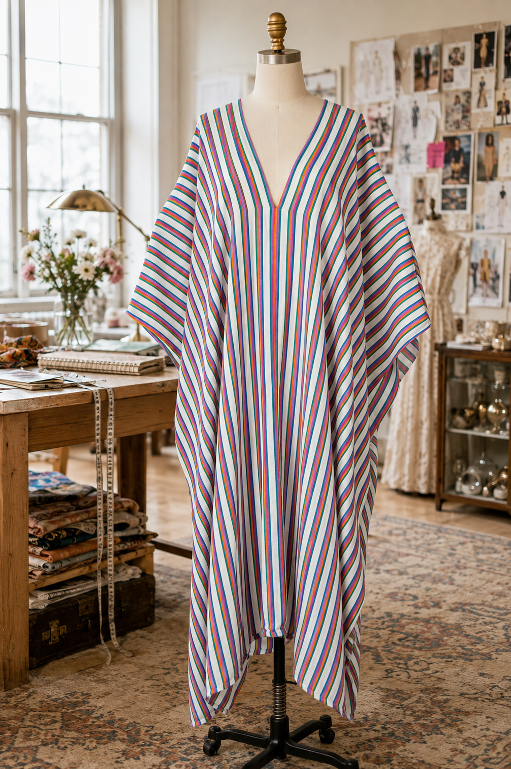 Cafe au Soleil Striped Caftan