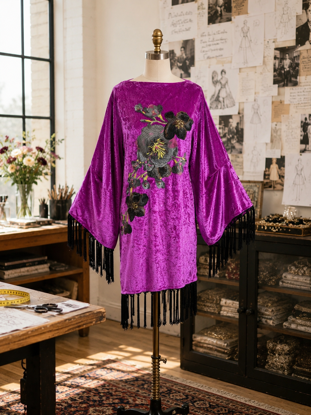 Brigitte Mini Fringe Dress in Phantom Orchid