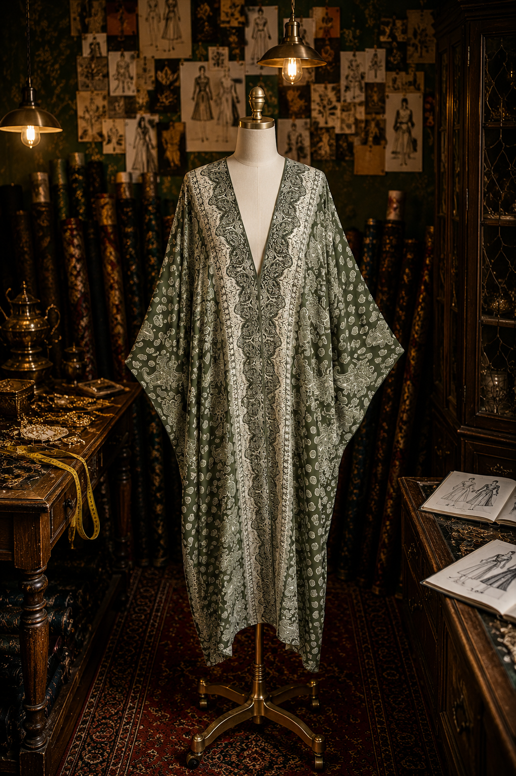 Artemis Sage Paisley Caftan