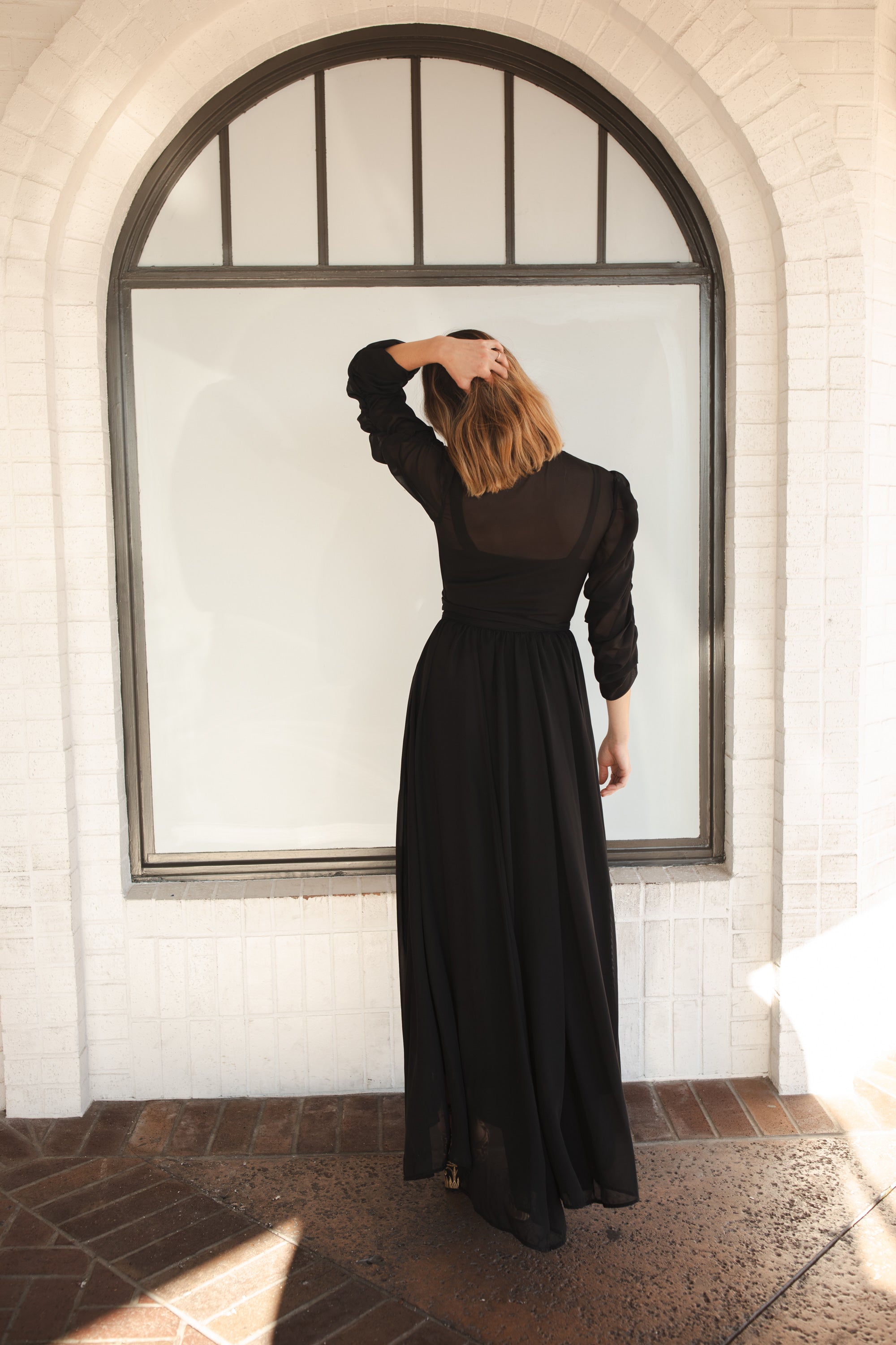 PERVERZE Front Gathered Long Dress Black - ワンピース