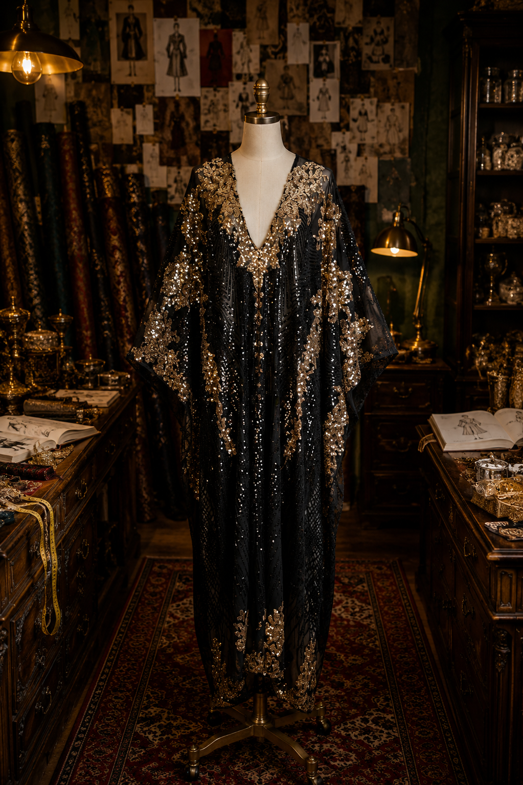 Vamp Gold Sequin Caftan Kaftan Dress