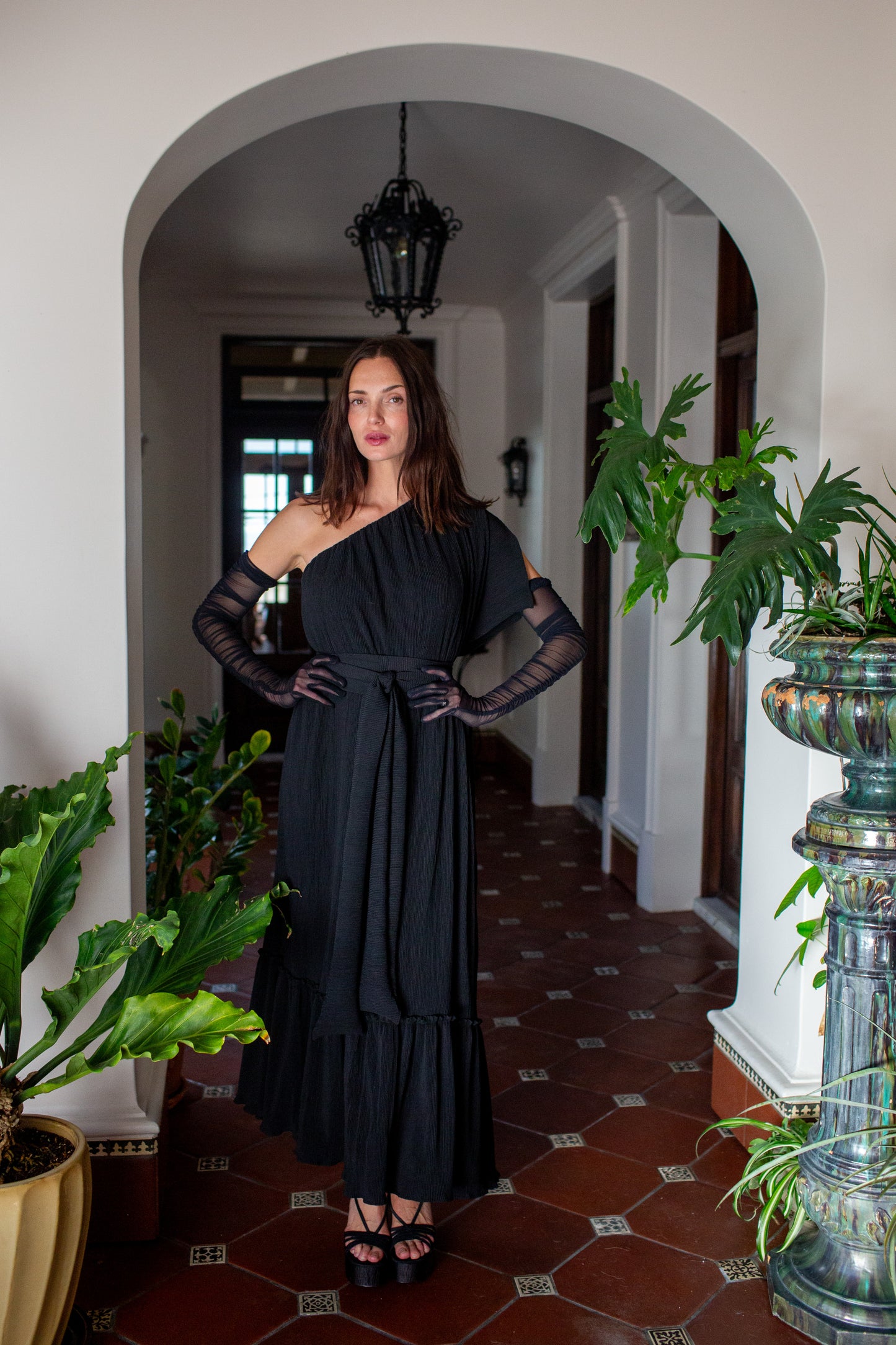 Tatjana One-Shoulder Maxi Dress in Black Diamond