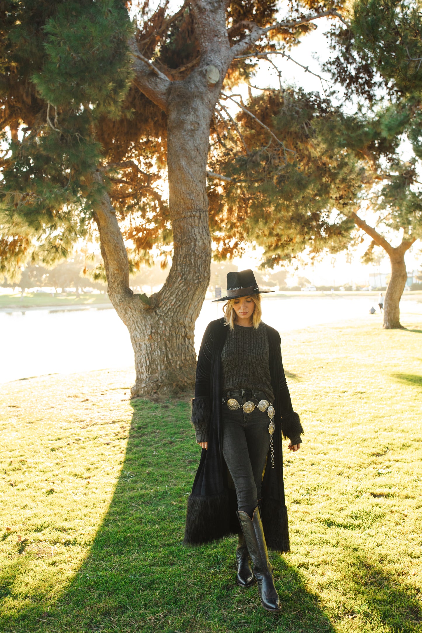 Black Velvet Faux Fur Cuff Coat