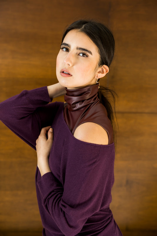 Bordeaux Vegan Leather Mockneck Tank
