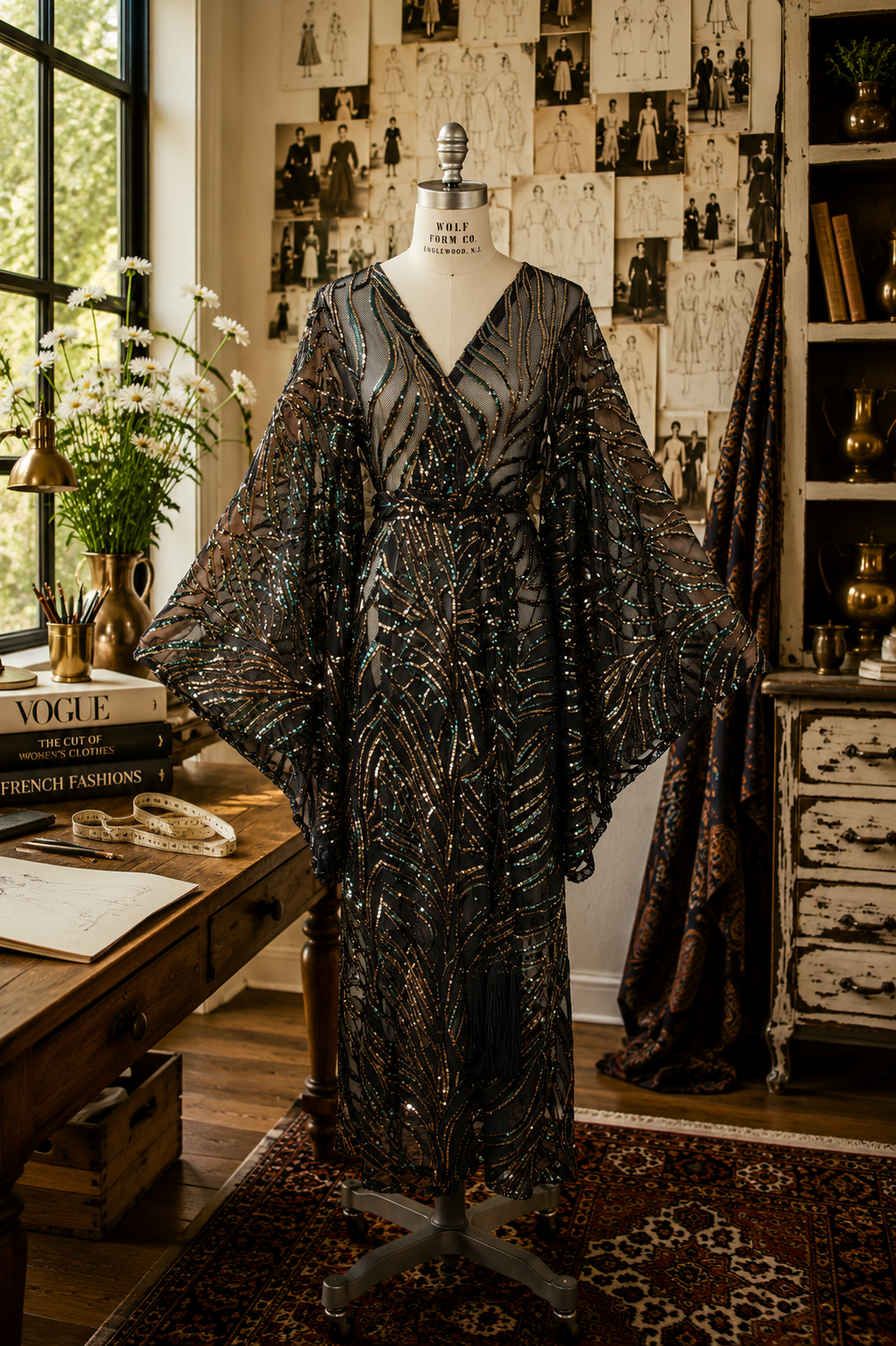 Emerald Safari Sequin Kimono (Made to Order)