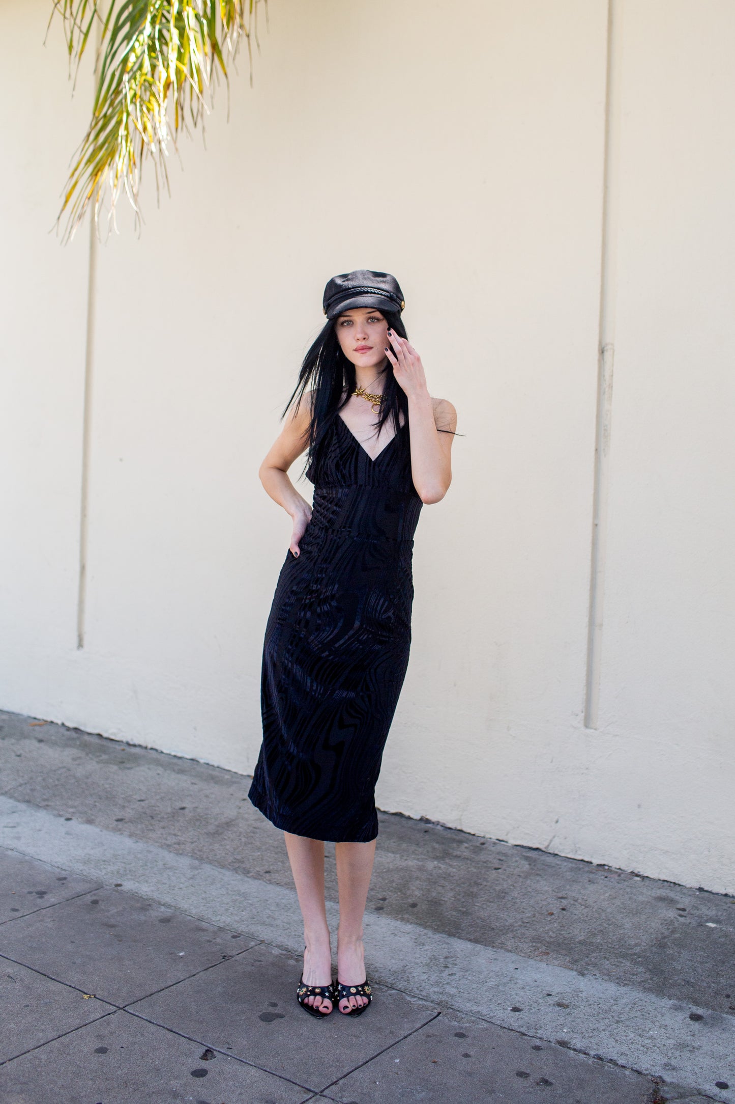 Celeste Midi Dress in Vortex Black Velvet